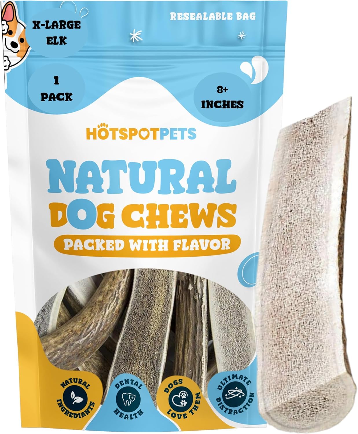 hotspot pets Split Elk Antler Bone, XLarge 8+ Inch, 1 Count