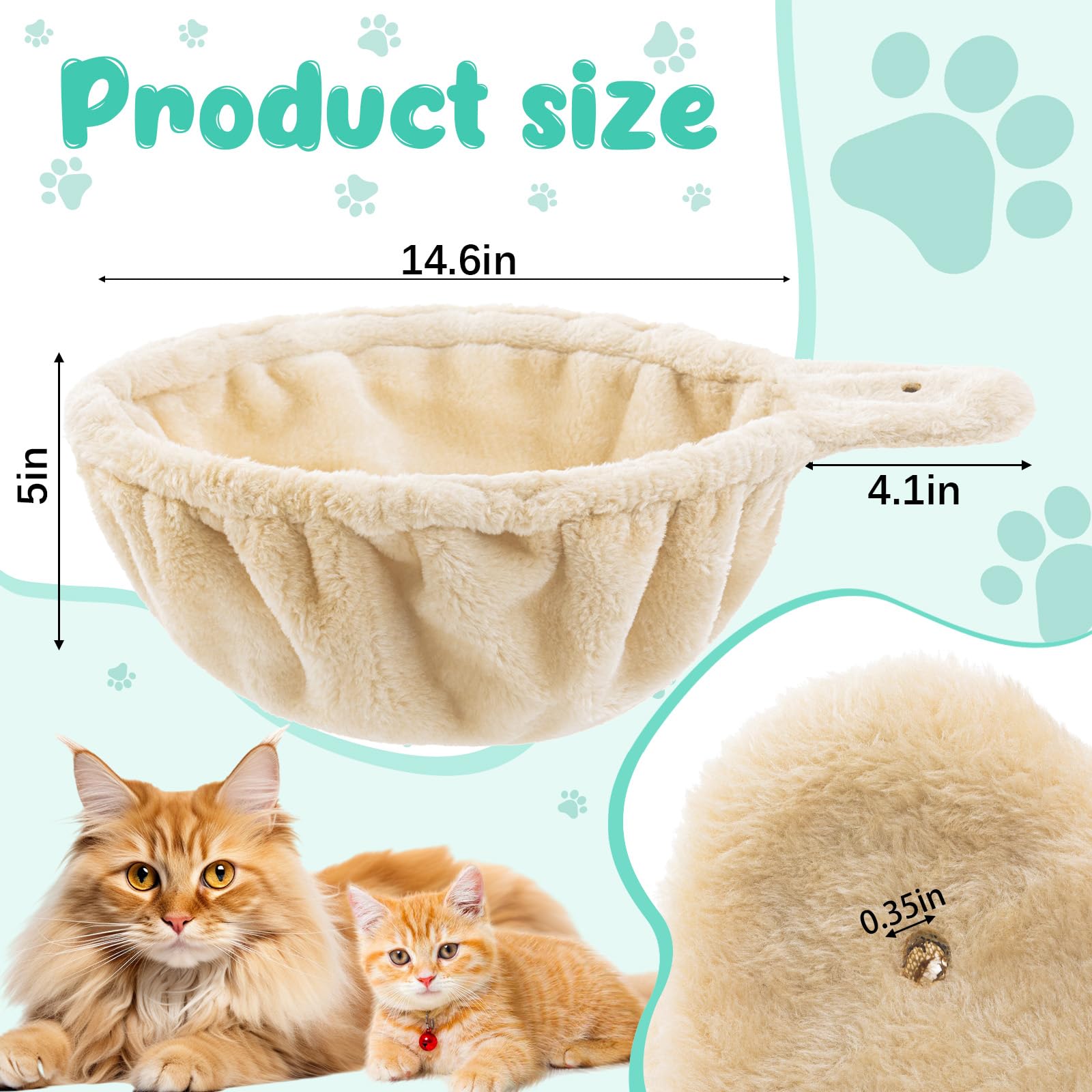 Dansydaisy Cat Tree Hammock Bed Replacement Parts, 14.6" Beige, Metal with Pom Pom Toys & Elastic Strings, Model ZHU-Dansydaisy-1088