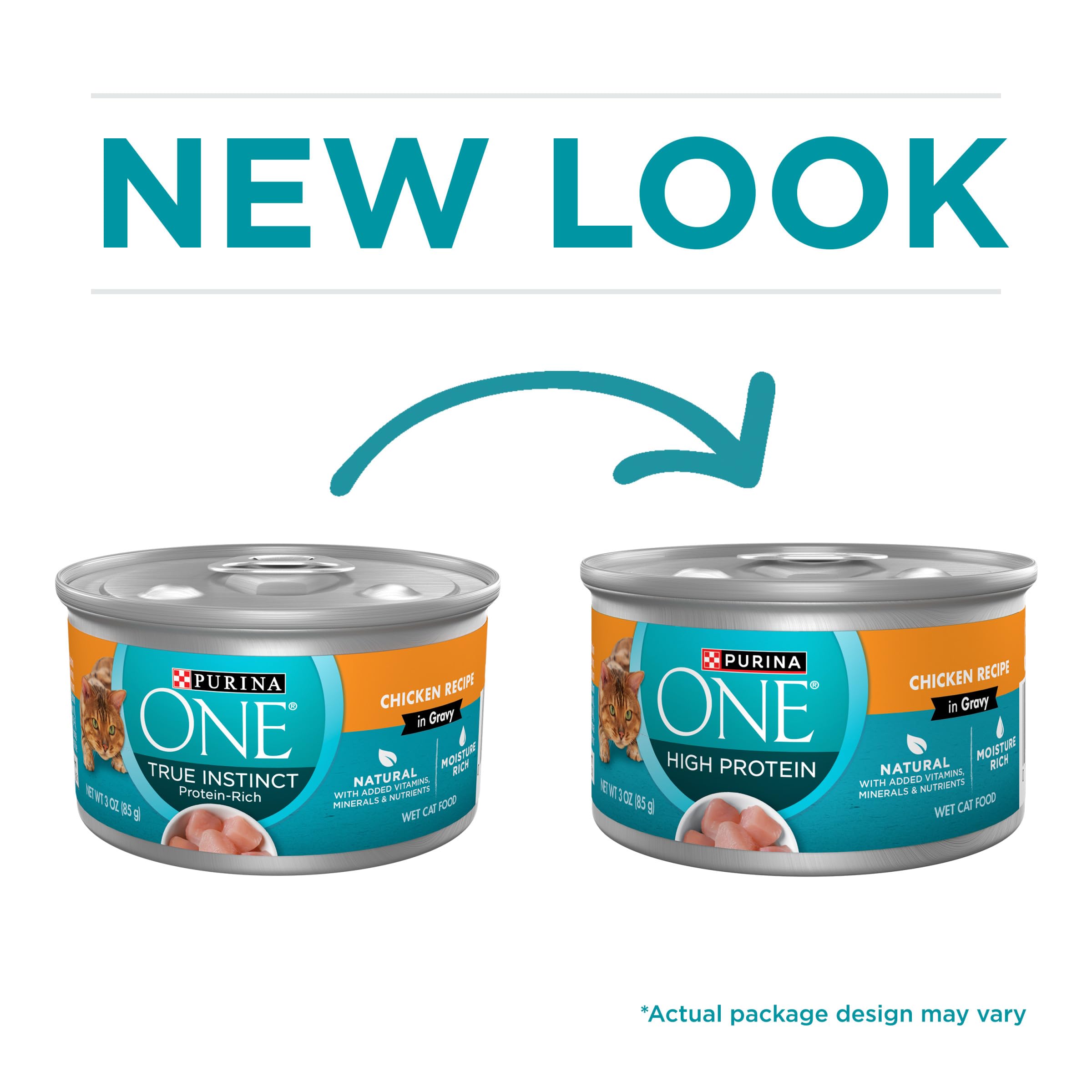 Purina ONE High Protein Cat Food, Chicken Recipe, 3 oz Pull-Top Cans, Pack of 24, Real Meat, Wet Cat Food Gravy