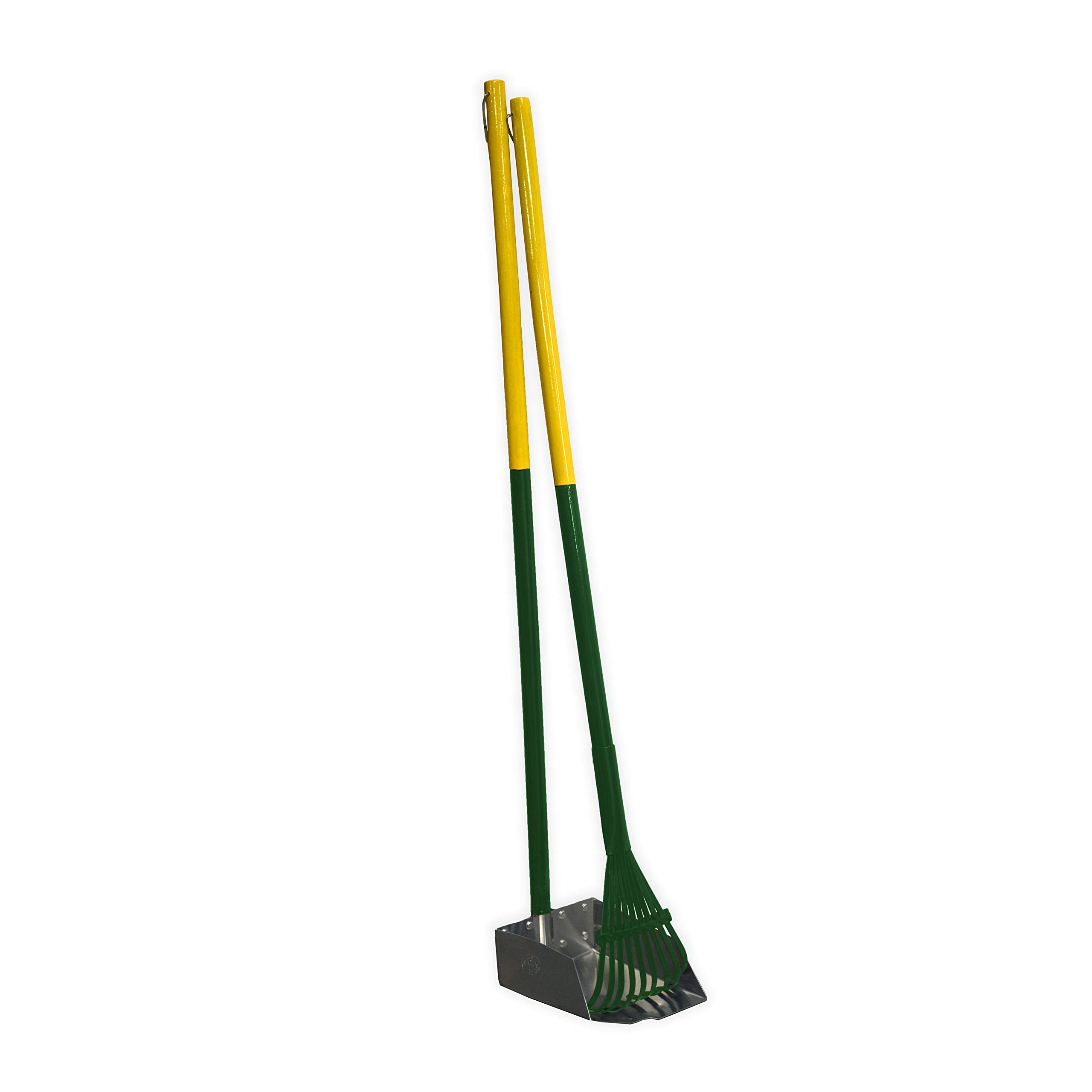 Four Paws Stainless Steel Long-Handled Dog Pooper Scooper Rake & Pan 2 Piece Set, Pet Waste Pickup Tool, 38' X 7'