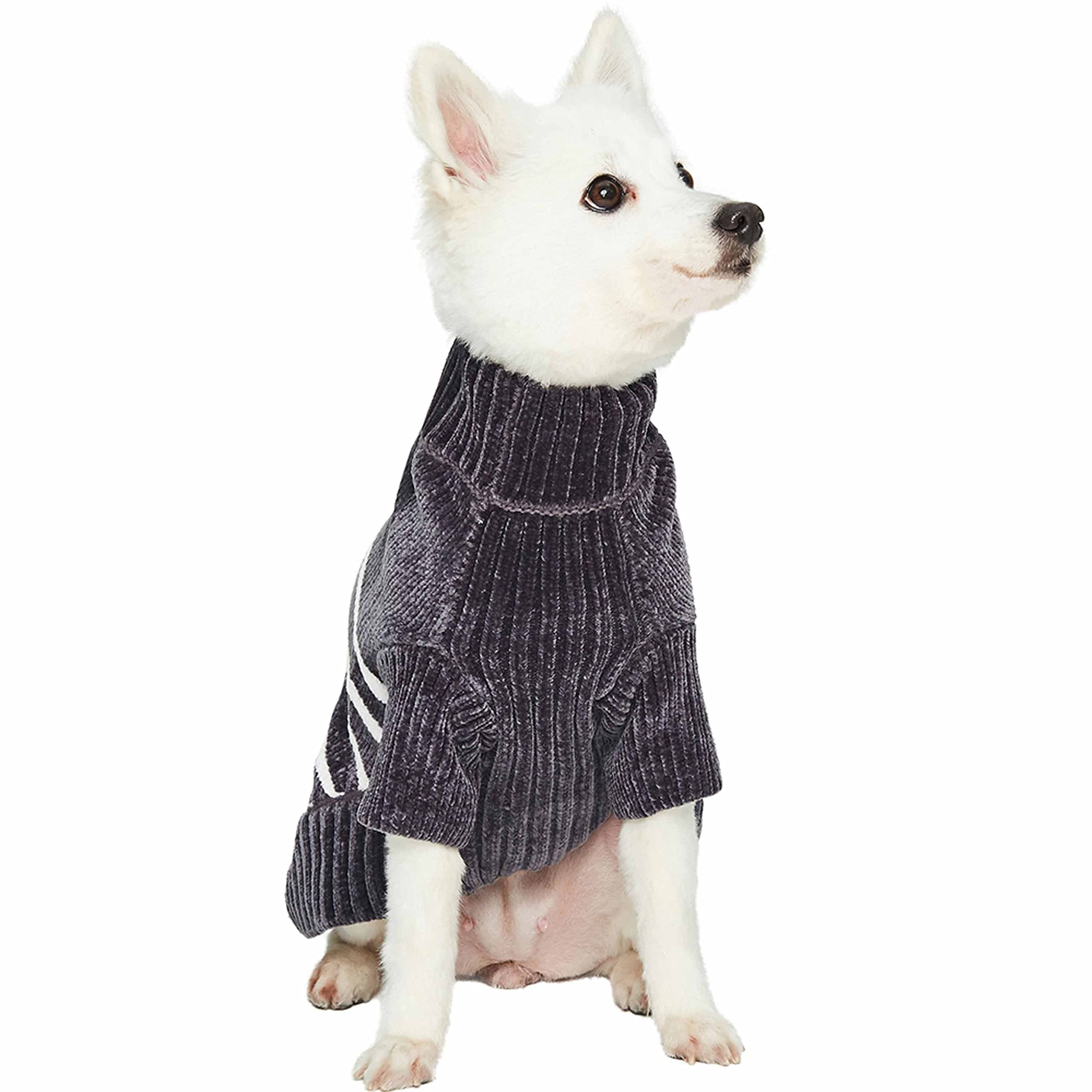 Blueberry Pet Cozy Soft Chenille Classy Striped Dog Sweater In Chic Grey, Back Length 18', Pack Of 1 Clothes For Dogs