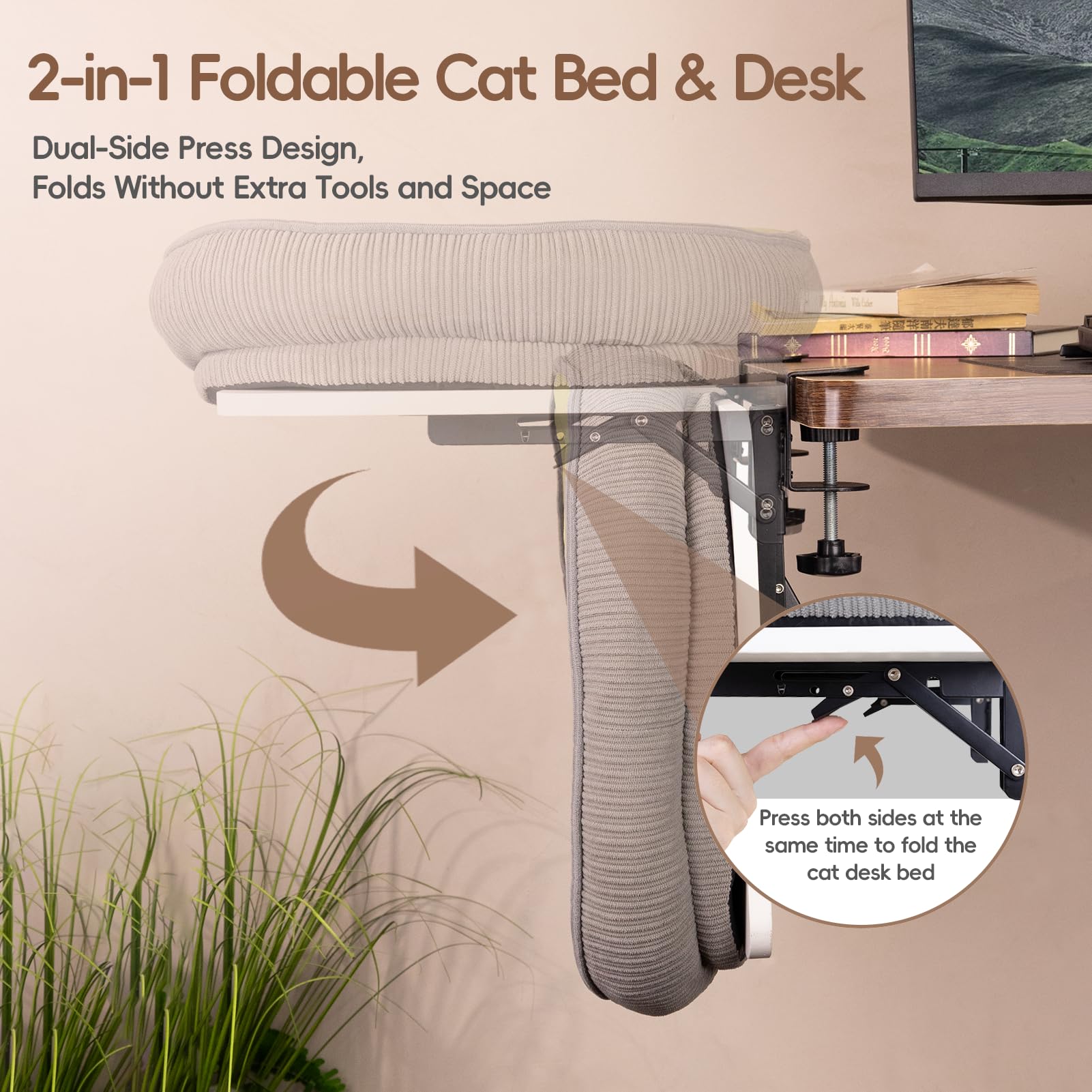 Eavan Cat Bed For Desk - Pre-Assembled Foldable Clamp On Space Saving Perch, Desk Pet Furniture Supports Up To 50Lbs, Big Cat Be
