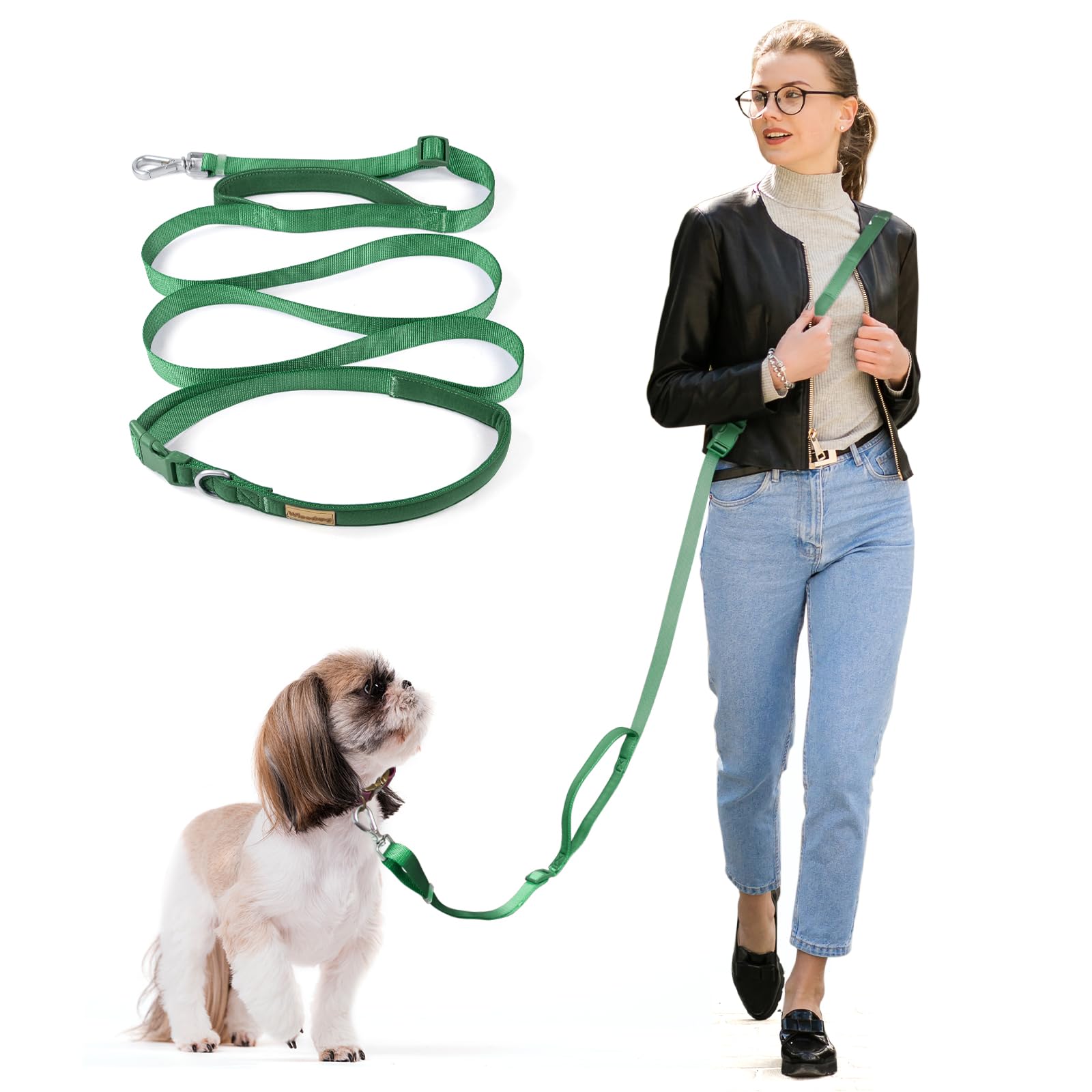Wisedog 9.5Ft Hands Free Dog Leash, Comfort And Safety Padded Handle & Heavy Duty Metal Clasp - Two Handle Dog Leash Adjustable 