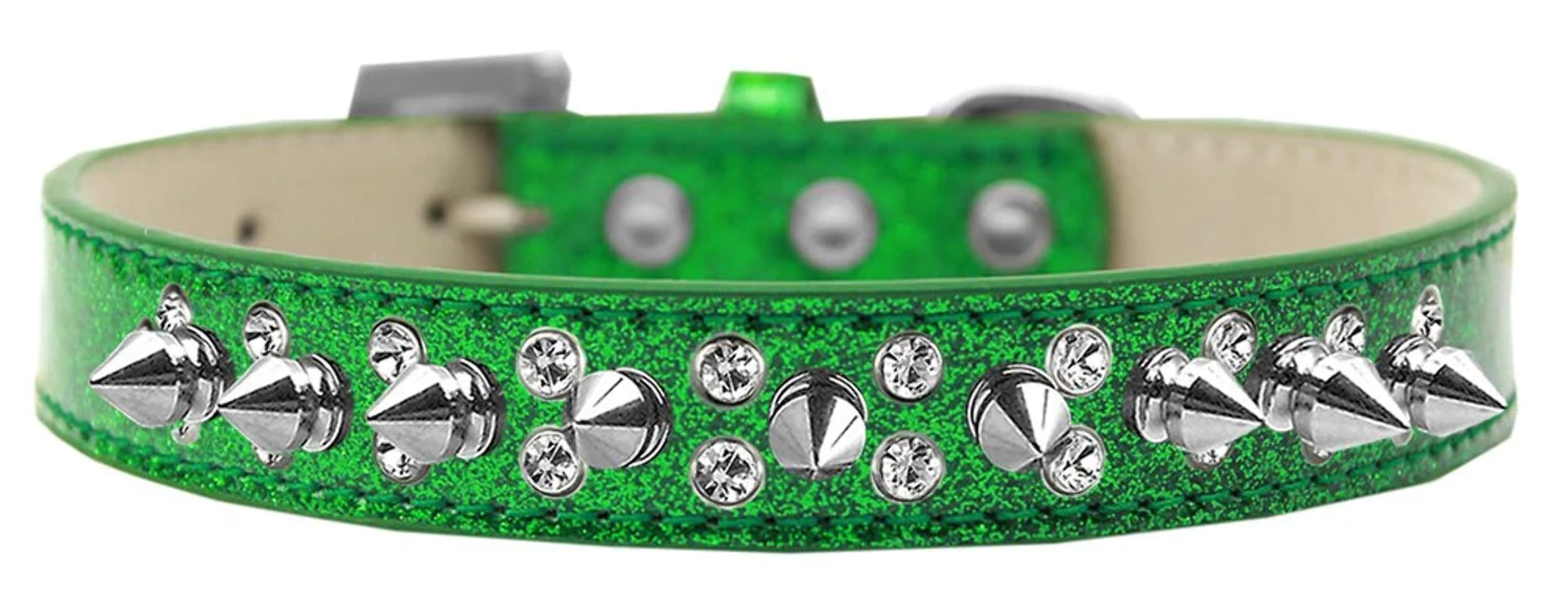 Dog, Puppy and Pet Ice Cream Collar, Double Crystal & Clear Spikes Black 18