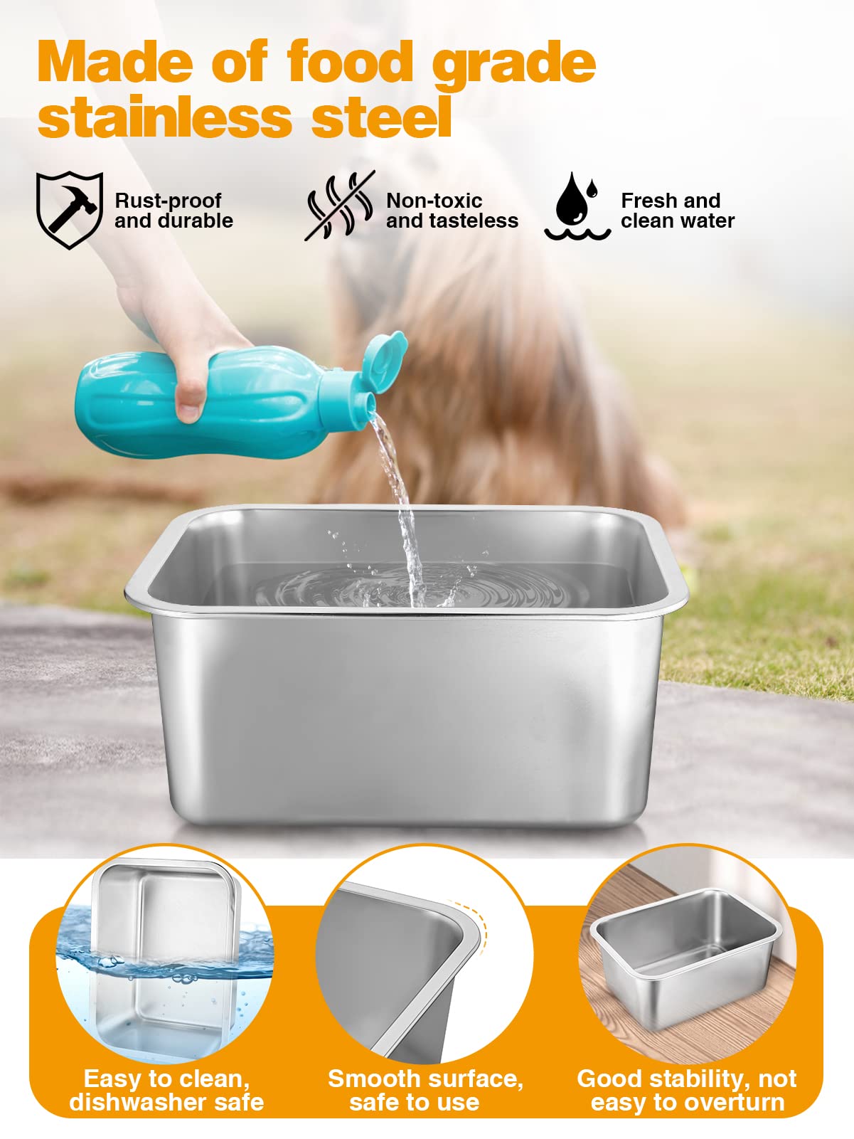 3 Gallons Extra Large Dog Water Bowl - Durable Stainless Steel Dog Bowl, Safe High Capacity For Large, X-Large Breed Dogs Indoor