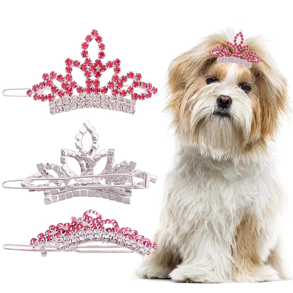PET SHOW Dog Tiara Crown Hair Clips Bows for Small Dogs Costume Crystal Rhinestone Girls Puppies Barrette Grooming Hair Accessor