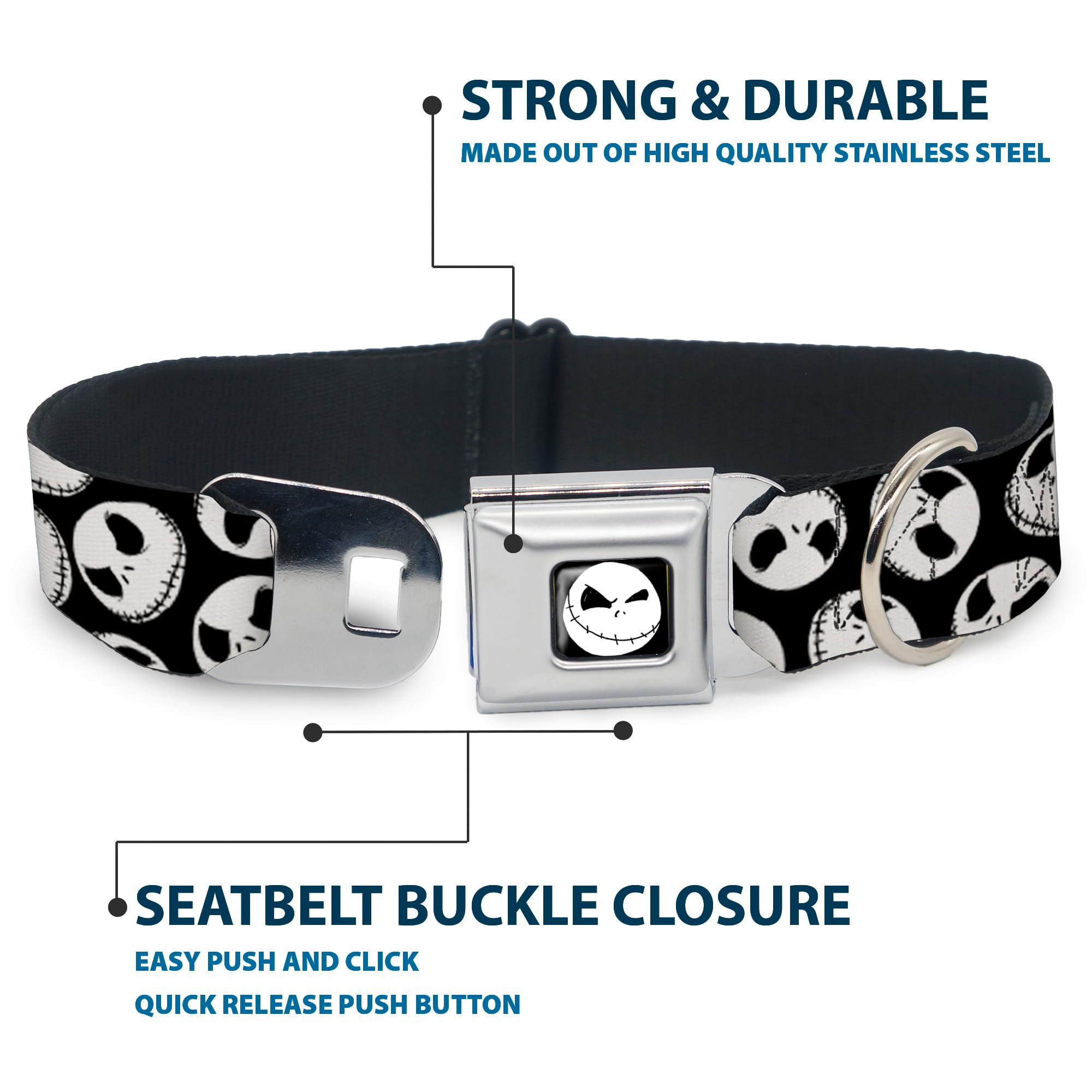 Buckle-Down Seatbelt Buckle Dog Collar - Nbc Jack Expressions Scattered Black/White - 1.5' Wide - Fits 16-23' Neck - Medium