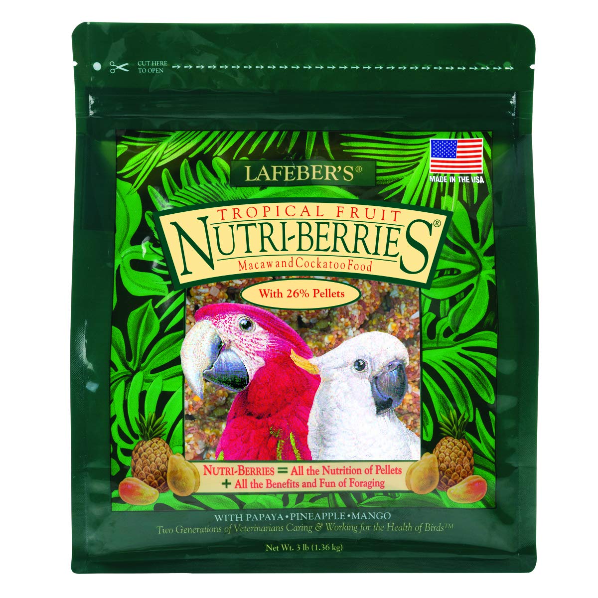 LAFEBER'S Tropical Fruit Nutri-Berries Pet Bird Food, Made with Non-GMO and Human-Grade Ingredients, for Macaws and Cockatoos, 3