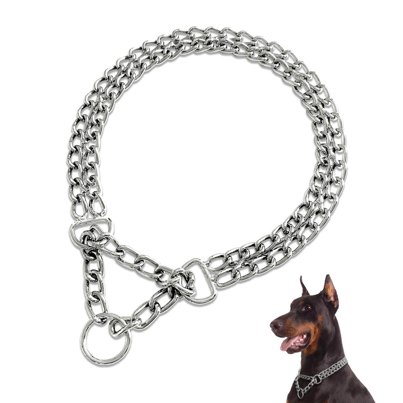 Mystercome Dog Chain Collar Metal Martingale Anti Chew Training Collars Chew Proof, Chrome Plated, Double Link For Small Medium 