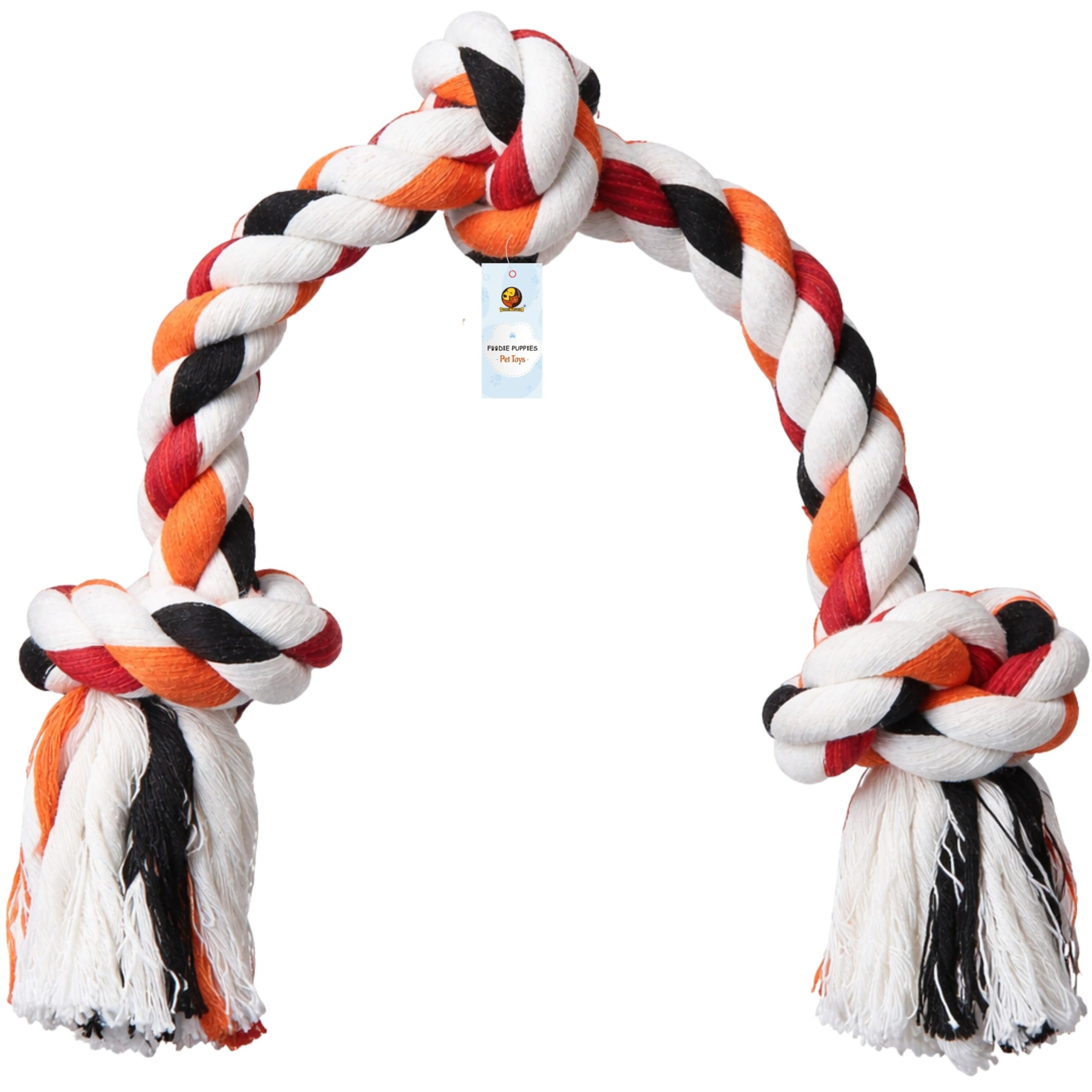Foodie Puppies Cotton Rope Dog Toy For Aggressive Chewers, Tug Of War With Three Knots, Durable Chew Toy For Medium To Large Dog