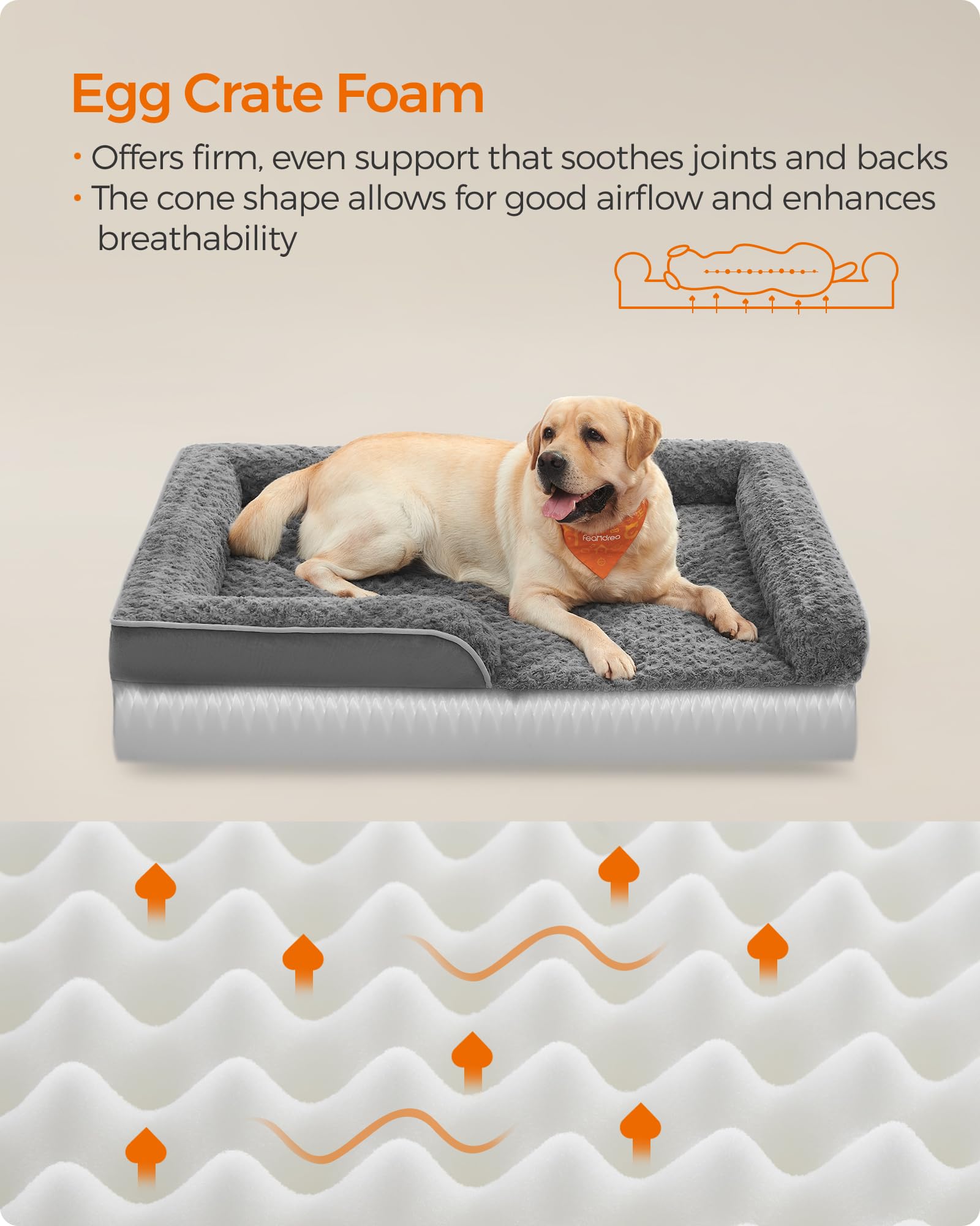 Feandrea Orthopaedic Dog Bed For Large Dogs, Waterproof Dog Sofa Bed With Removable Washable Cover, 36 X 27 X 6.5 Inches, Slate