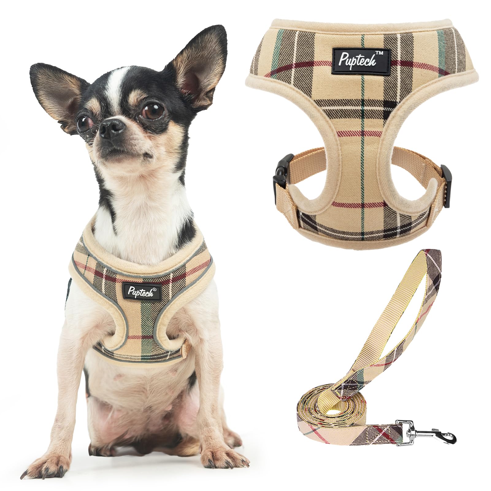 PUPTECK Soft Mesh Dog Harness and Leash Set Pet Puppy Cat Comfort Padded Vest No Pull Harnesses, Beige, XS