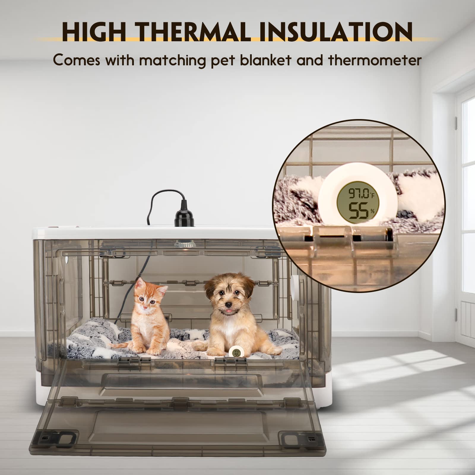 Hkdq Puppy Incubator With Heating - Fan Ventilation Circulation Design, Transparent, 55L, For Puppies & Kittens