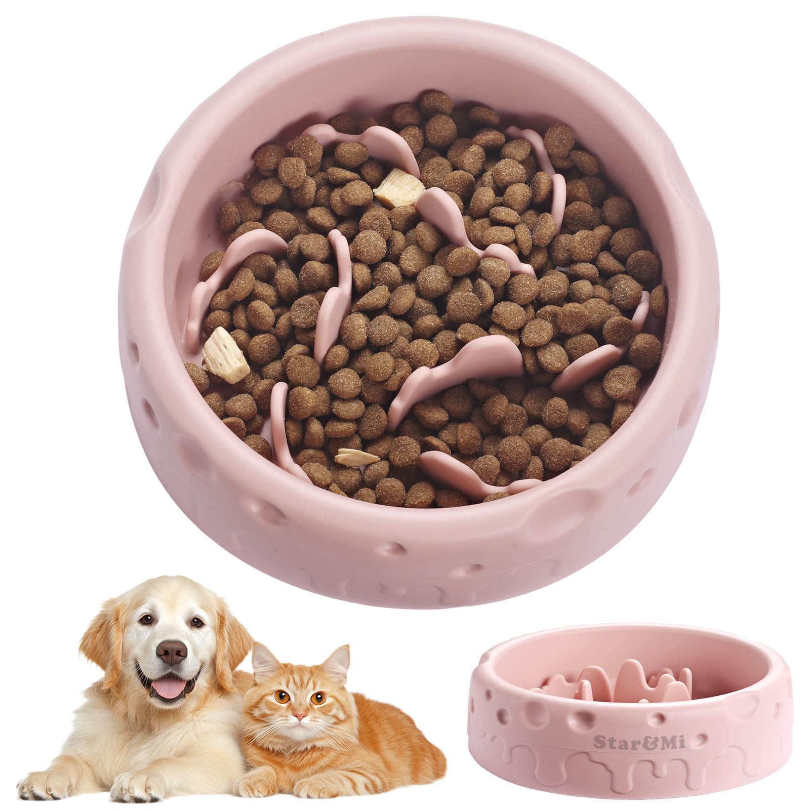 Silicone Slow Feeder Dog Bowls & Cat Bowls, 2 Cups Small Pet Food Bowl with Non-Slip Suction Base, Food-Grade Safe Puzzle Feeder