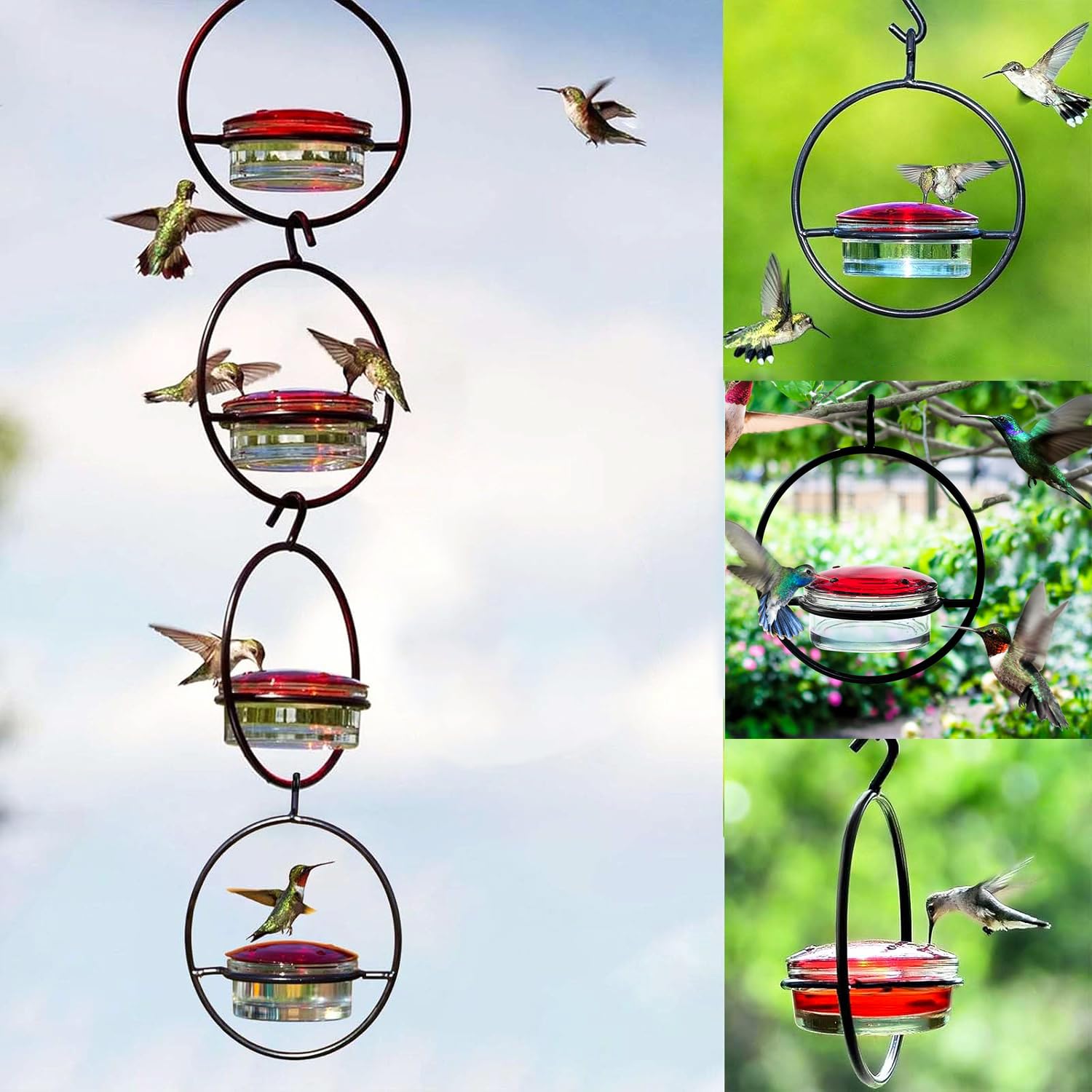 2025 New Hummingbird Feeder, 4PCS Circular Hanging Ant & Bee-Proof Hummingbird Feeders for Outdoor Garden, Patio, Backyard - Lea