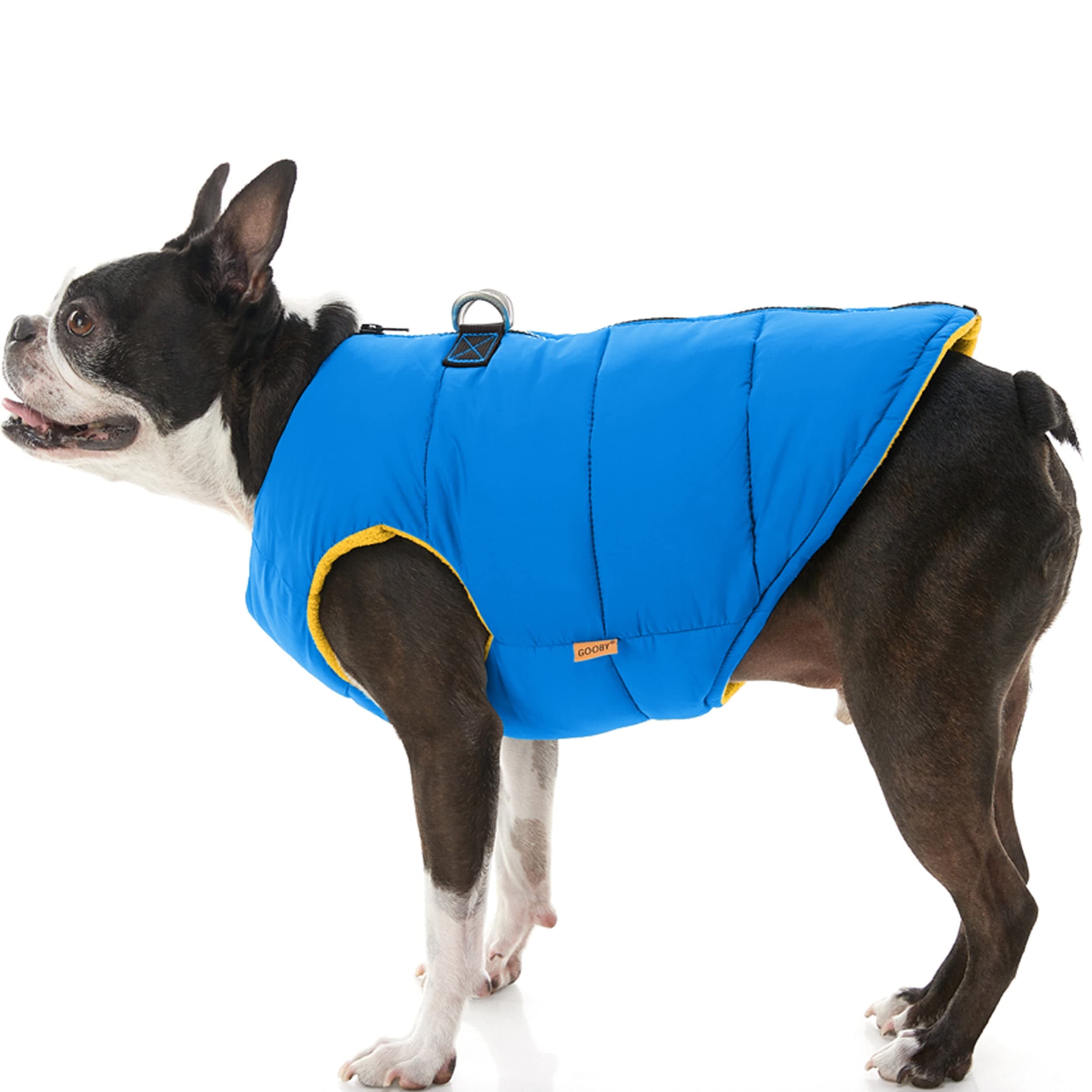 Gooby Padded Vest Dog Jacket - Solid Blue, Small - Warm Zip Up Dog Vest Fleece Jacket With Dual D Ring Leash - Winter Water Resi