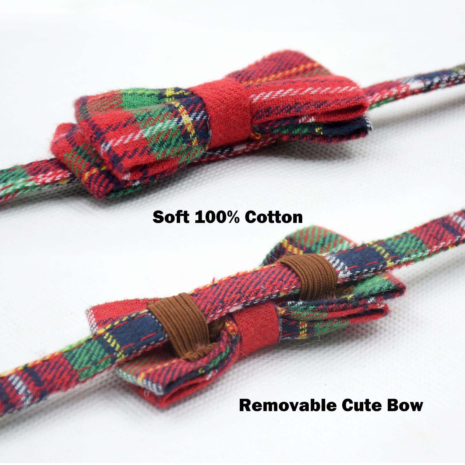 Cat Collar Breakaway With Bell And Bow Tie, Plaid Design Adjustable Safety Kitty Kitten Collars(6.8-10.8In) (Christmas Red)