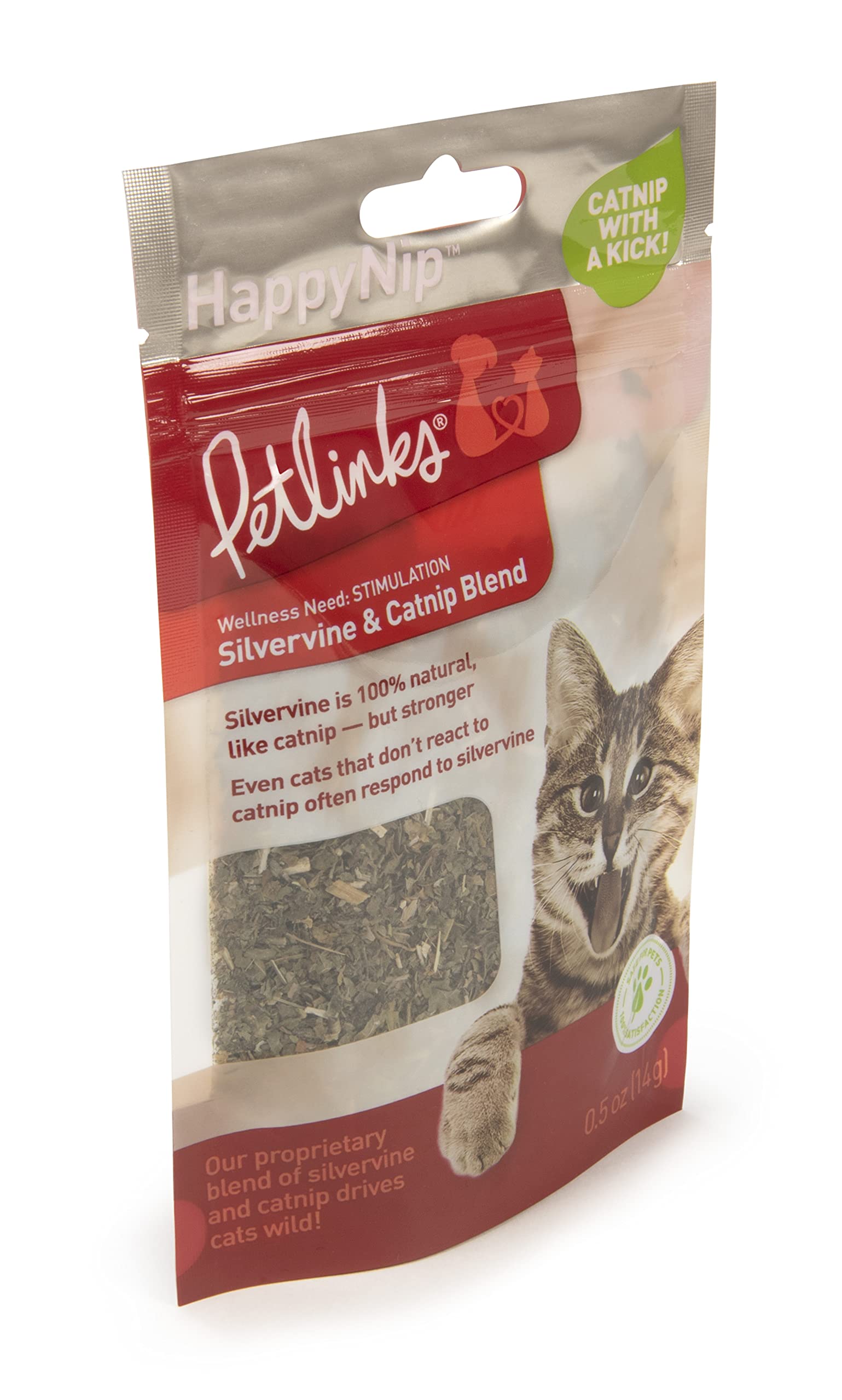 Petlinks HappyNip Catnip & Silvervine Blend for Cats & Kittens, Highly Potent Stimulant/Attractant, Great for Finicky Felines, R