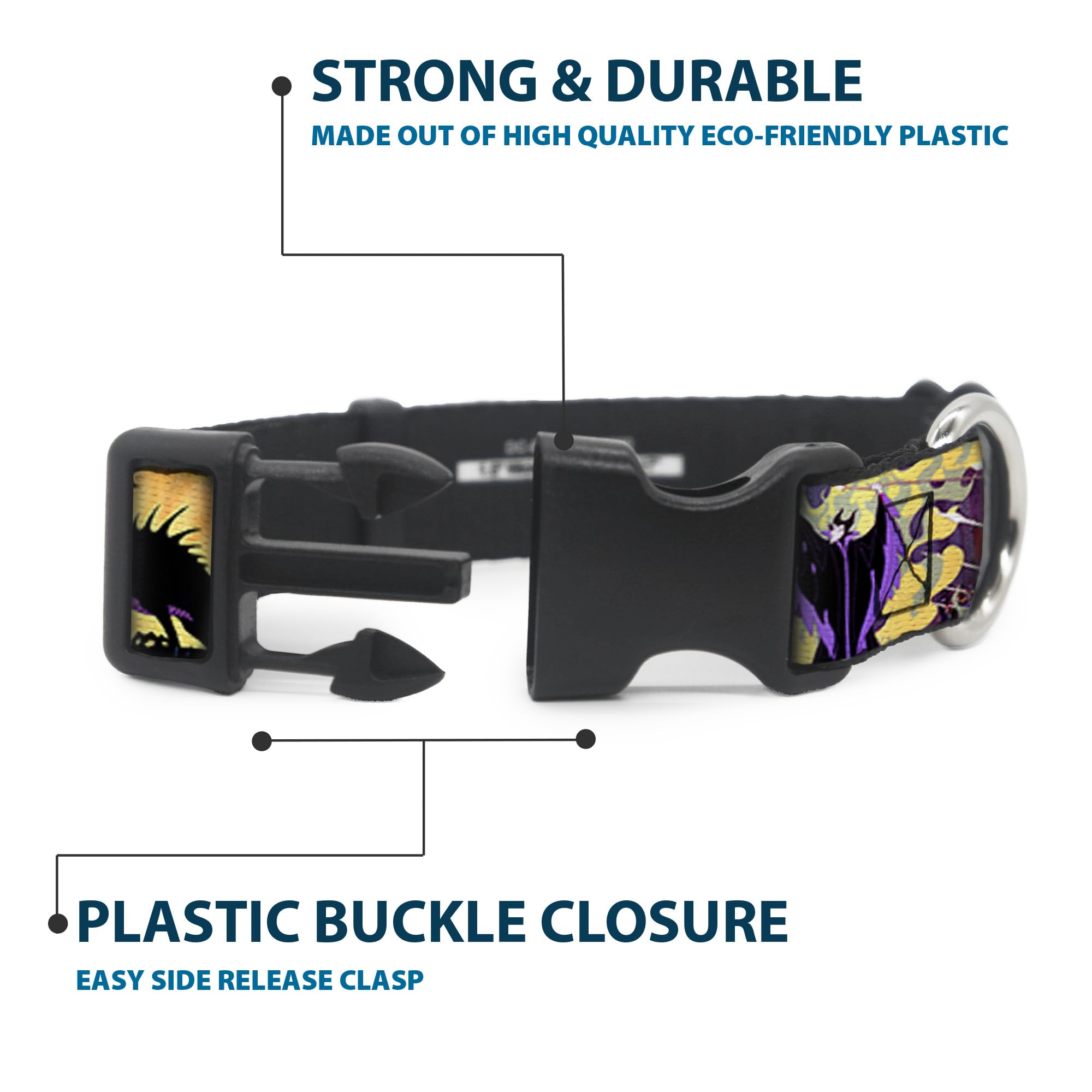 Buckle-Down Plastic Clip Collar - Maleficent Poses - 1/2' Wide - Fits 9-15' Neck - Large