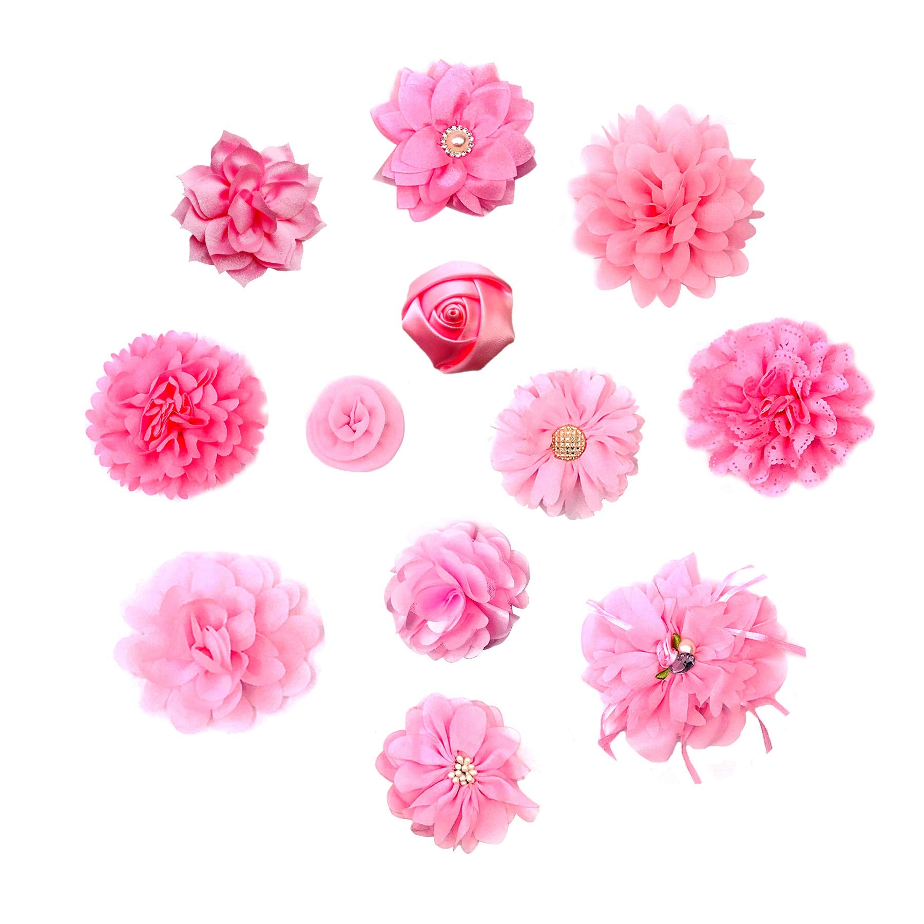 Pet Show 12Pcs Pink Dog Collar Bows And Flowers Attachment For Girls Puppies Cats Female Small Medium Dogs Collars Embellishment Decor For Wedding Birthday Parties Grooming Pet Collar Accessories