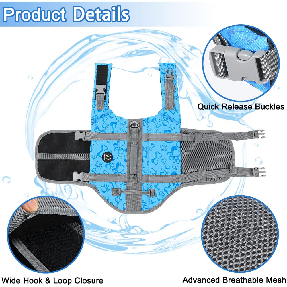 Emust Dog Life Vests, Adjustable Dog Life Jacket With Rescue Handle, Dogs Flotation Vest For Small/Medium/Large Dogs, Xs, Newblu