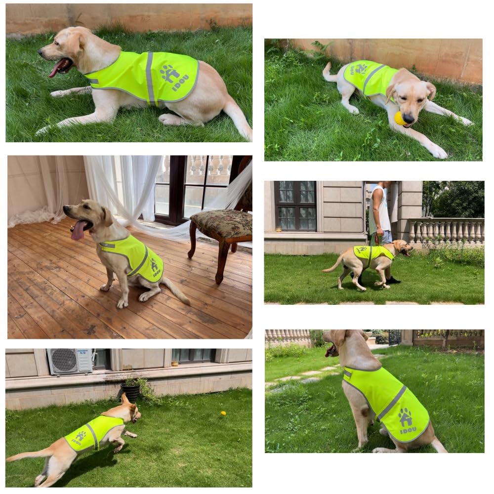 Idou Yellow Reflective Dog Safety Vest - High Visibility For Walking, Jogging & Training/Oxford/Size Xl