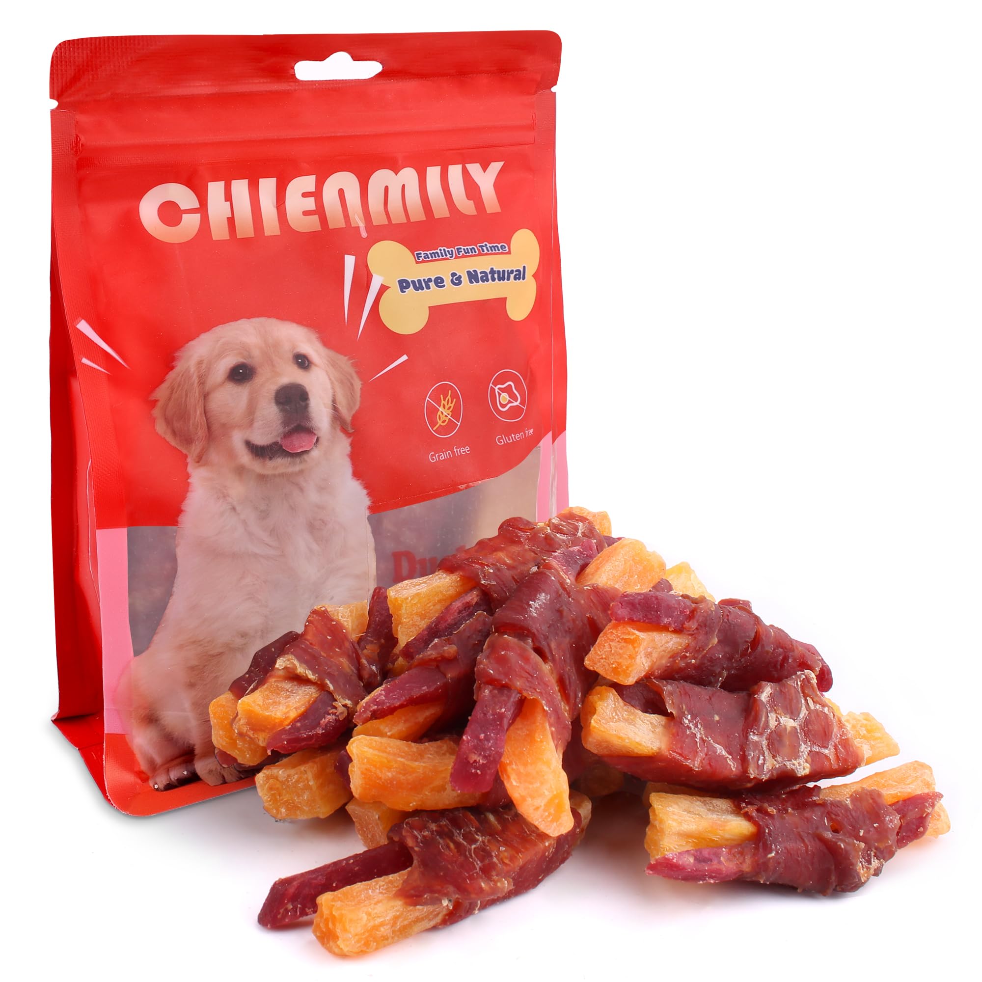 All-Natural Duck Wrapped Sweet Potato Dog Treats - Grain-Free, Low-Fat Jerky Chews with Limited Ingredients for Digestive Health