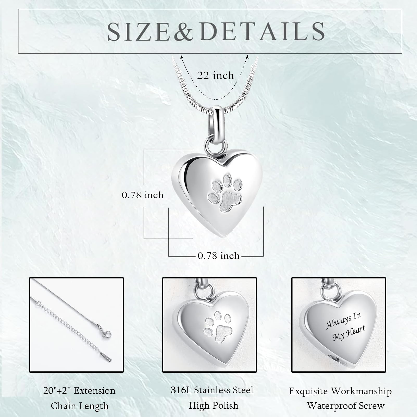 Zeqingjw Pet Cremation Jewelry For Ashes Pendant Paw Print Pet Heart Urn Necklace Memorial Keepsake Jewelry For Pet/Dog'S/Cat'S Ashes