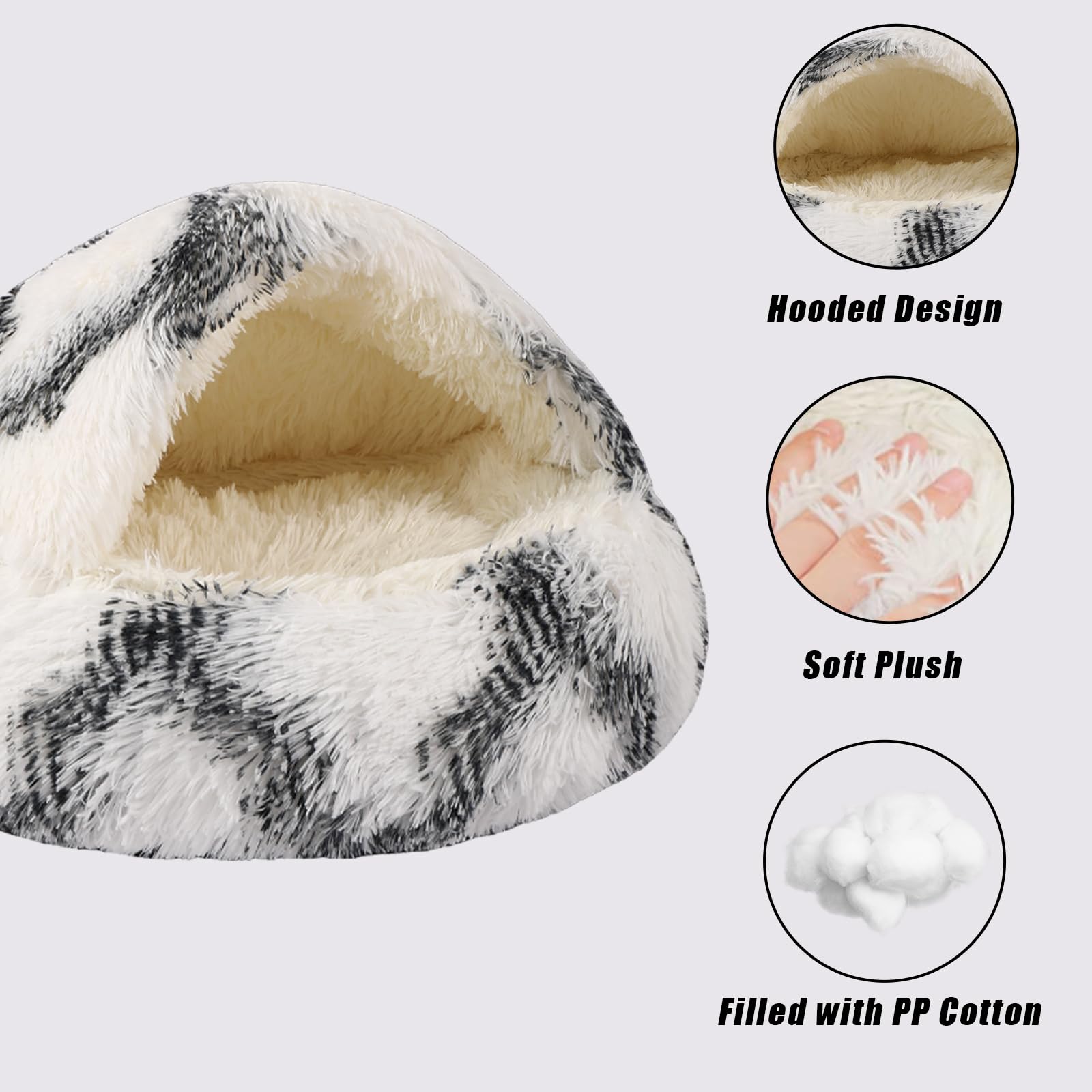 Kkbdoo Round Hooded Cat Bed & Dog Bed With Cover Cave, Dog Bed For Small Dogs, Faux Fur Cuddler Round Coved Cat Bed Self Warming