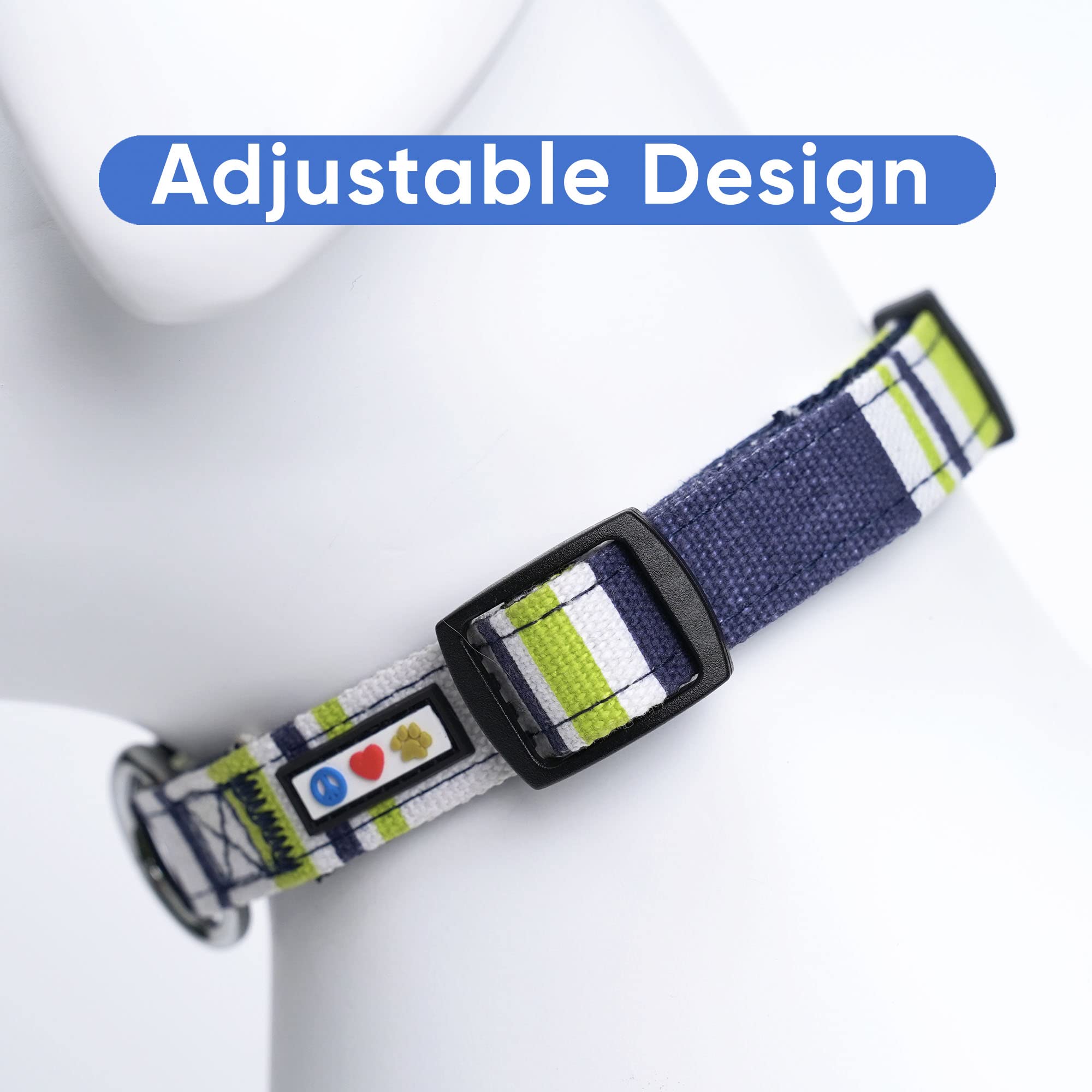 Pawtitas Pet Soft Adjustable Solid Color Nylon Puppy / Dog Collar Matching Leash And Harness Sold Separately Personalized Customizable Dog Collar Embroidered Customize W Pet Name & Phone Number (X-Small (Pack Of 1), Green / White / Blue)