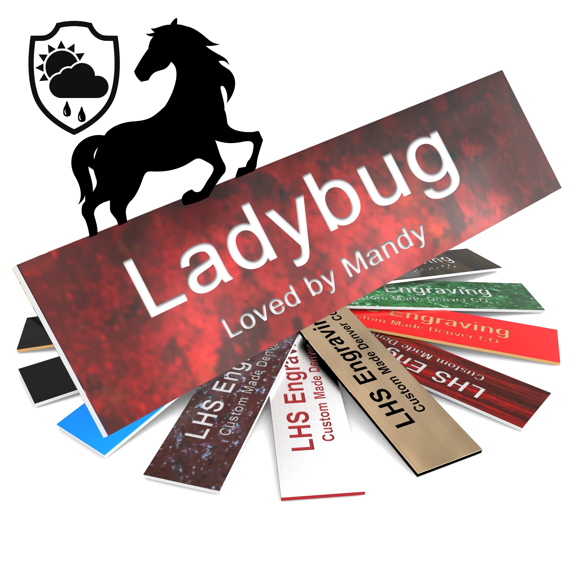 Lhs | Personalized Horse Stall Name Plates, 2X10 Horse Stall Signs With Adhesive, All Weather Uv Protected, Rustico Granite Plas