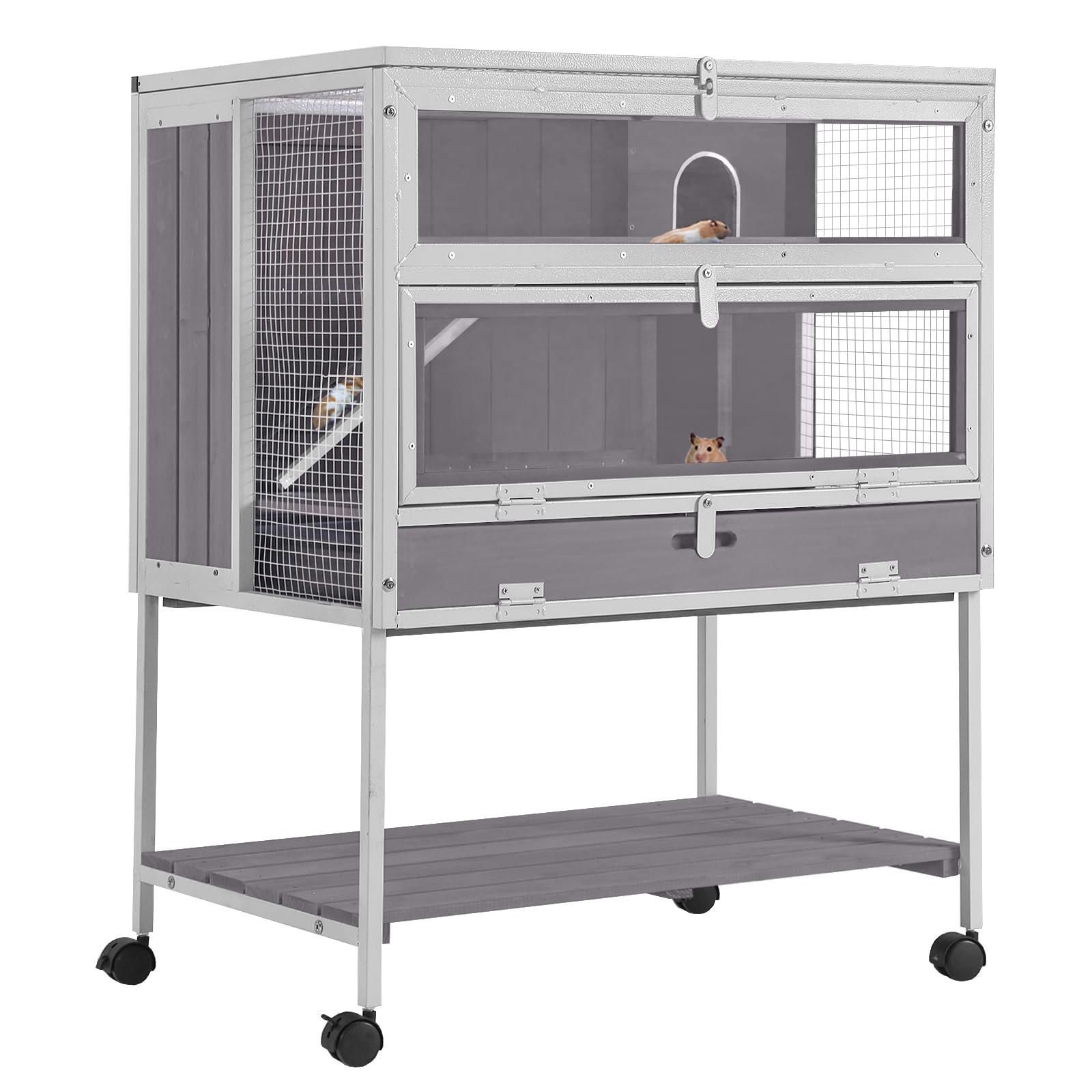 Hamster Cage Large Guinea Pig Cage With Metal Frame Movable Rat Habitat With Aluminium Alloy Edge,Plastic Deep Not Leakage Pull 