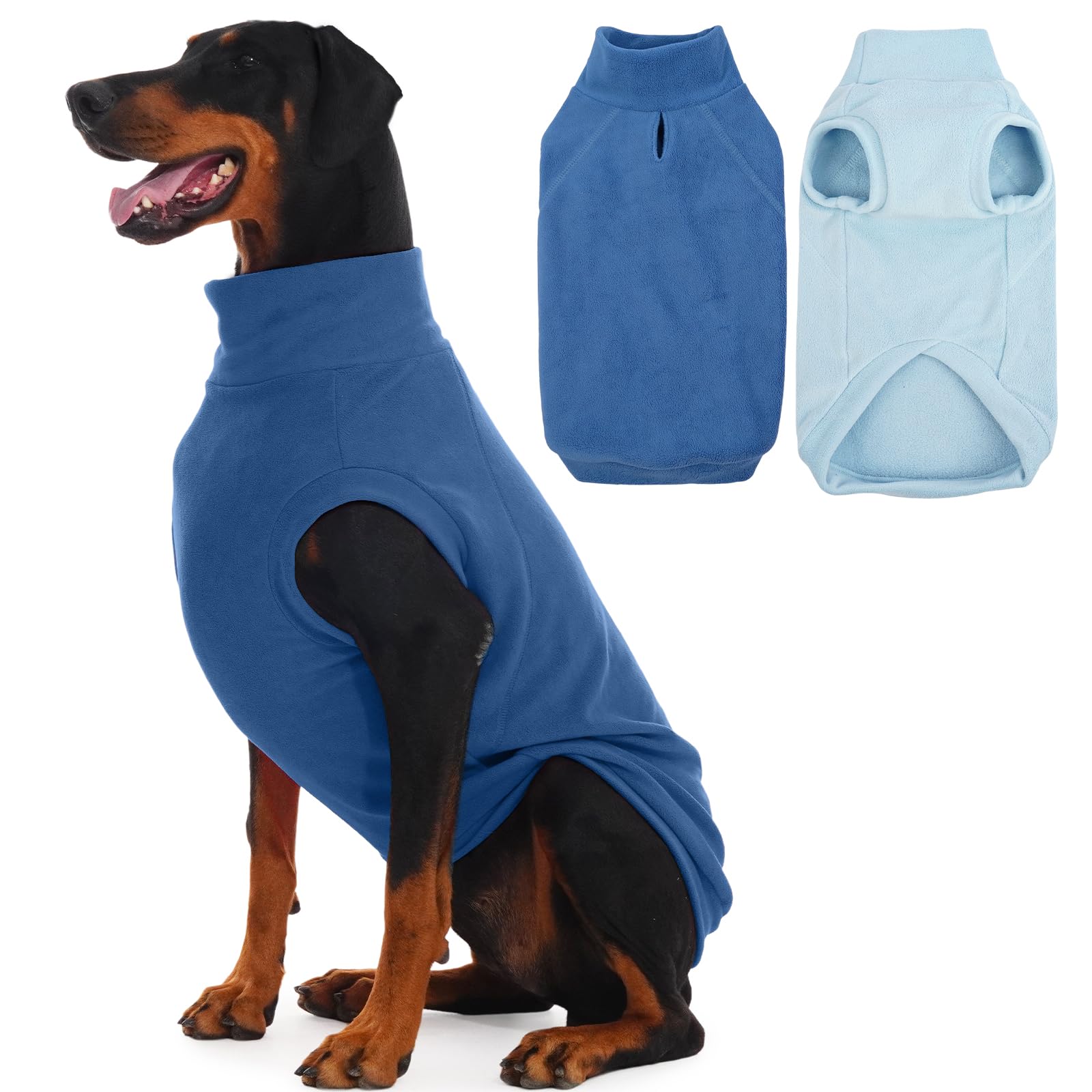 IECOii 2 Pack 5XL Large Dogs Fleece Sweater Stretchy Soft Vest Coat for Cold Weather, Warm Sweatshirts with Leash Hole, Machine 