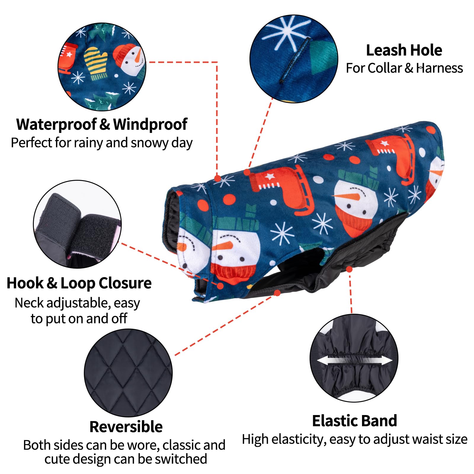 Cutebone Winter Coat, Reversible Dog Jacket & Vest, Thick Soft Dog Coats For Small To Large Dogs, Windproof And Waterproof, With