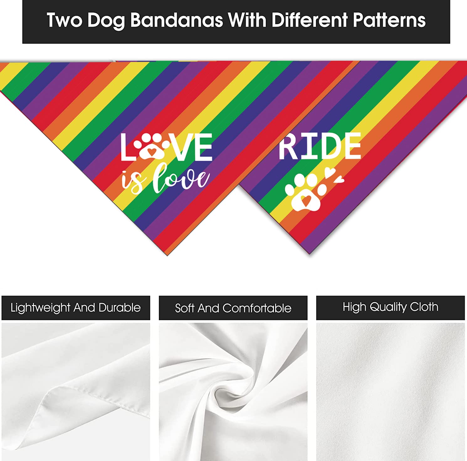 Pride Dog Bandanas Puppy Scarf - Lgbt Rainbow Dog Outfits - 2 Pcs Adjustable Triangle Double-Layer Reversible Pet Bandanas For S