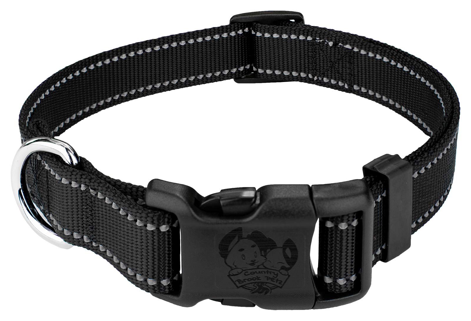 Country Brook Petz - 3/4 Inch Deluxe Black Reflective Nylon Dog Collar - Medium