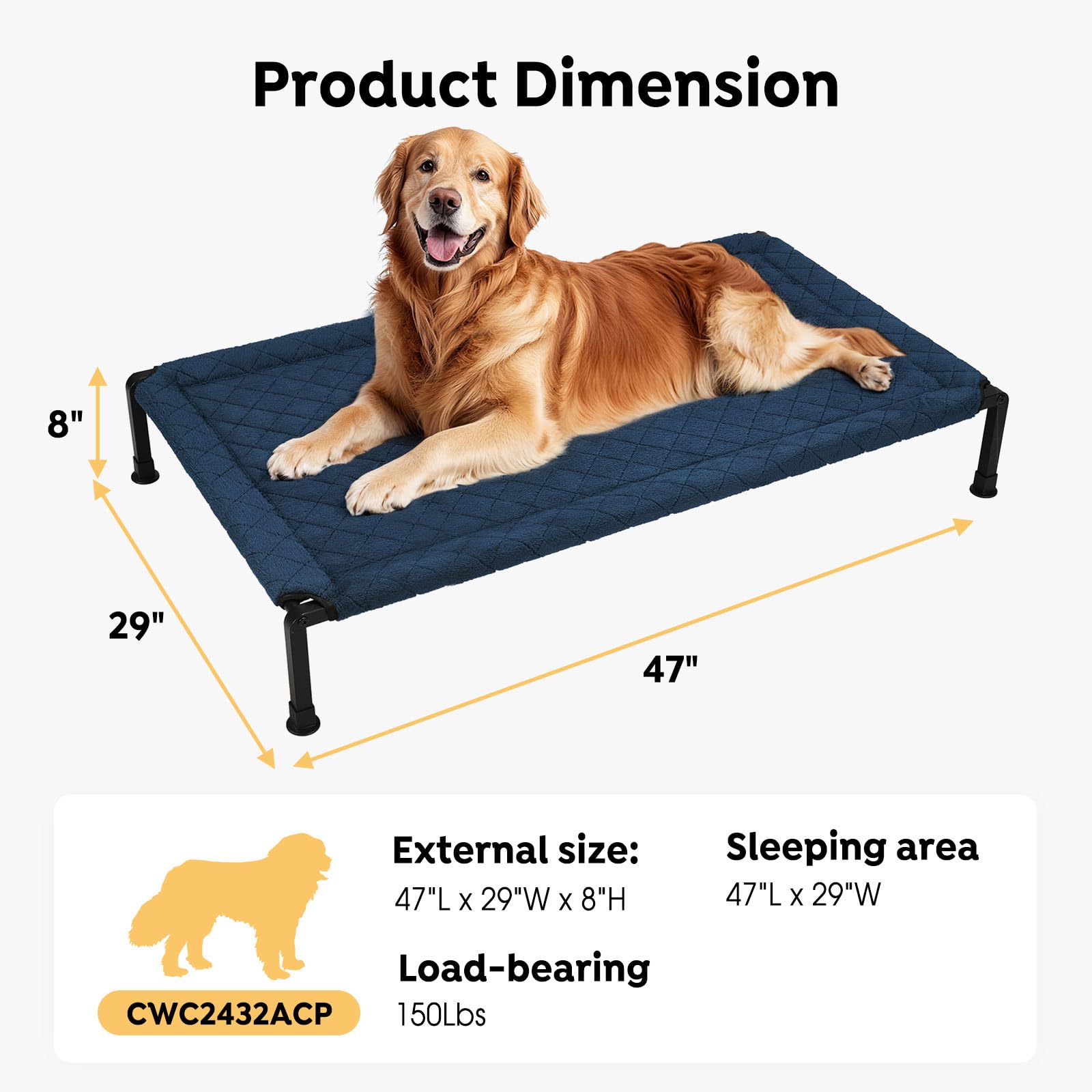 Veehoo Warm Plush Elevated Dog Bed, Raised Dog Bed With Heavy Duty Frame, Non-Slip Silicon Feet, Washable & Breathable Dog Cot B