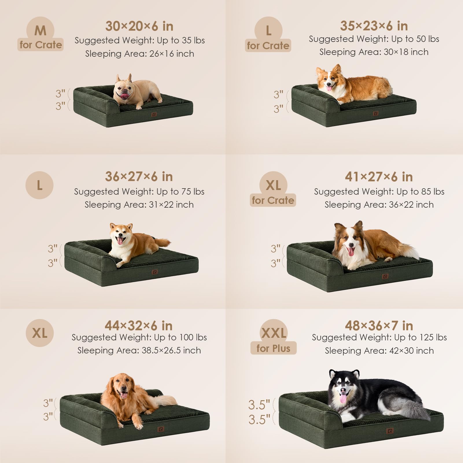 Eheyciga Memory Foam Large Dog Bed, Orthopedic Dog Beds For Large Dogs, Waterproof Egg Crate Dog Couch Bed With Washable Removable Cover And Non-Slip Bottom, L Shaped Dog Bed, Dark Green