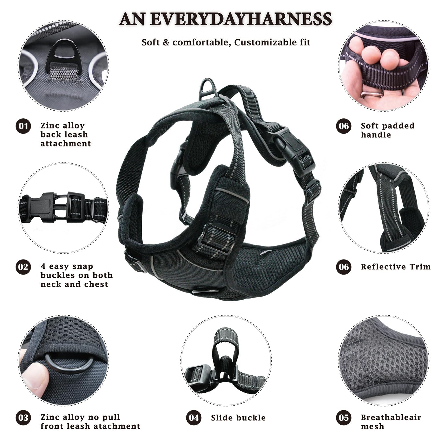 Gavpepy No Pull Dog Harness, Reflective Comfortable Vest Harness With Easy Control Handle Adjustable Soft Padded Pet Vest For Sm
