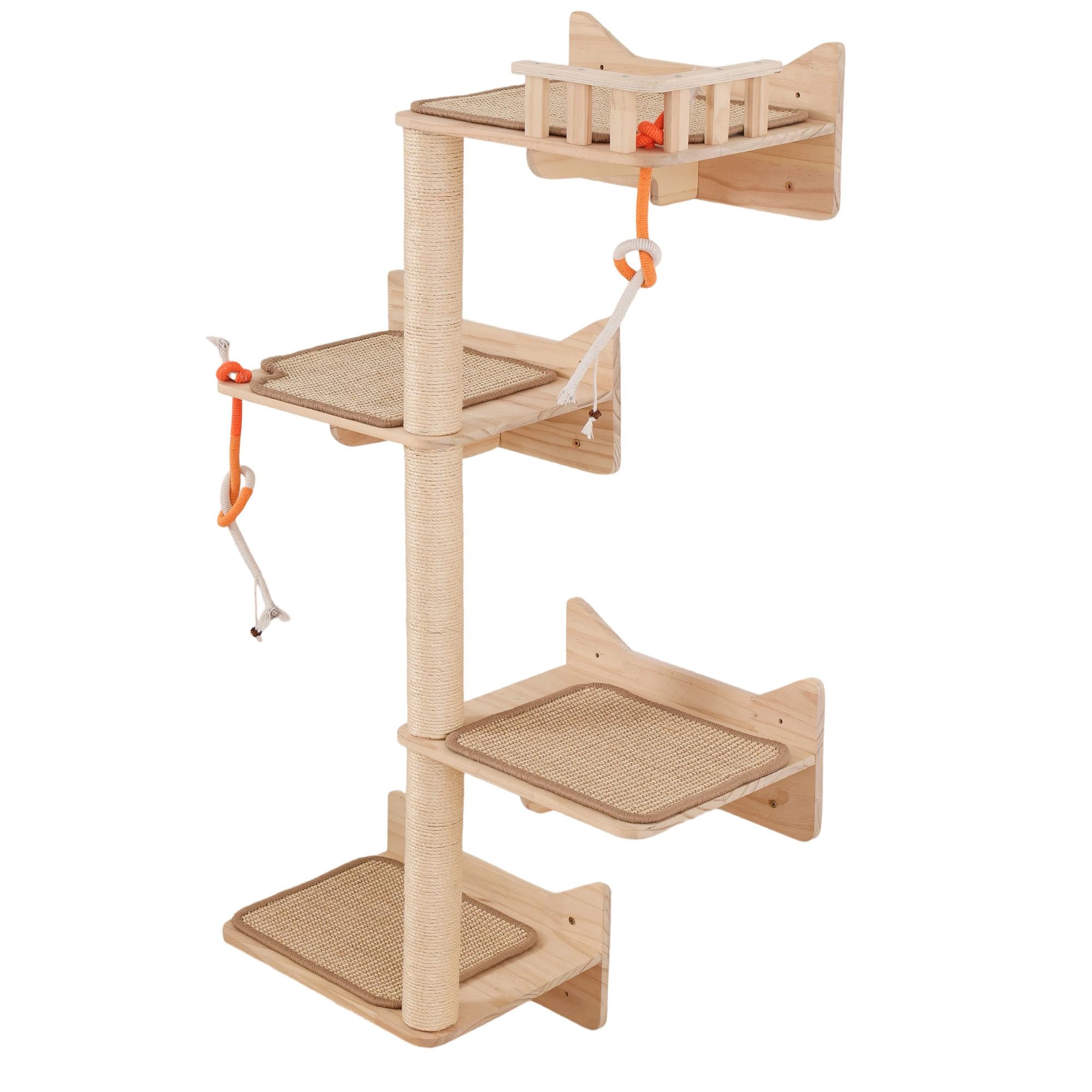 MIUZMORE Wall Mounted Cat Tree - 7 PCS Cat Wall Shelves & Perches with Tall Sisal Scratching Posts, Wall Mount Cat Climbing Tree