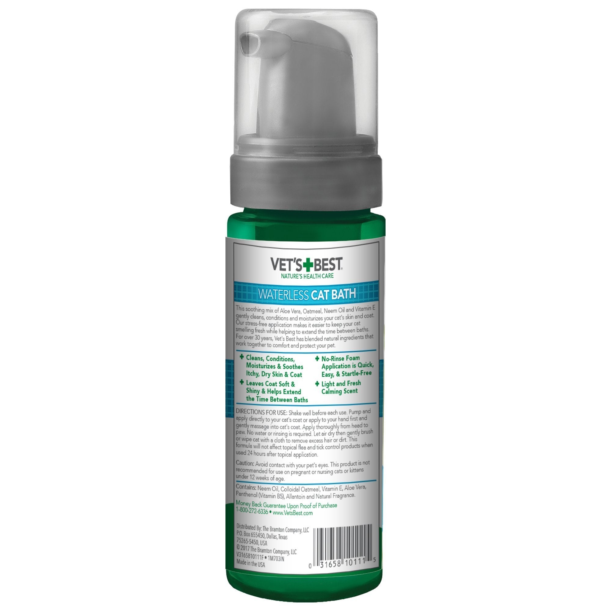 Vet'S Best Waterless Cat Bath | No Rinse Waterless Dry Shampoo For Cats | Veterinarian Formulated | 4 Ounces,Green