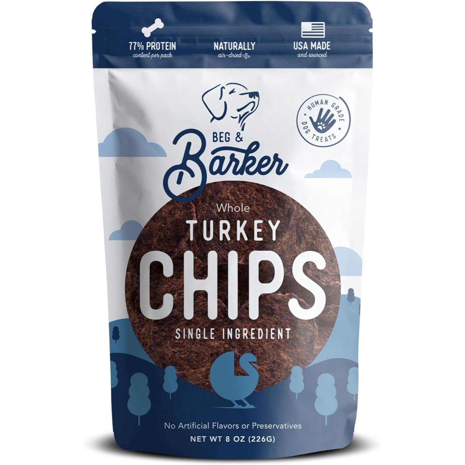 Beg & Barker Turkey Chips for Dogs (8 Ounce, Pack of 1) - Single Ingredient Dog Treats Made for Large & Small Dogs Protein Human