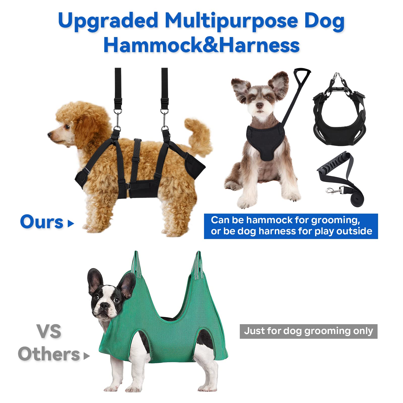 2 In 1 Dog Grooming Hammock With No-Pull Dog Harness, Disassembled Grooming Hammock Into Leash, With Adjustable Grooming Loop/Leash And Stainless Hooks, For Small Size Cat/Dog