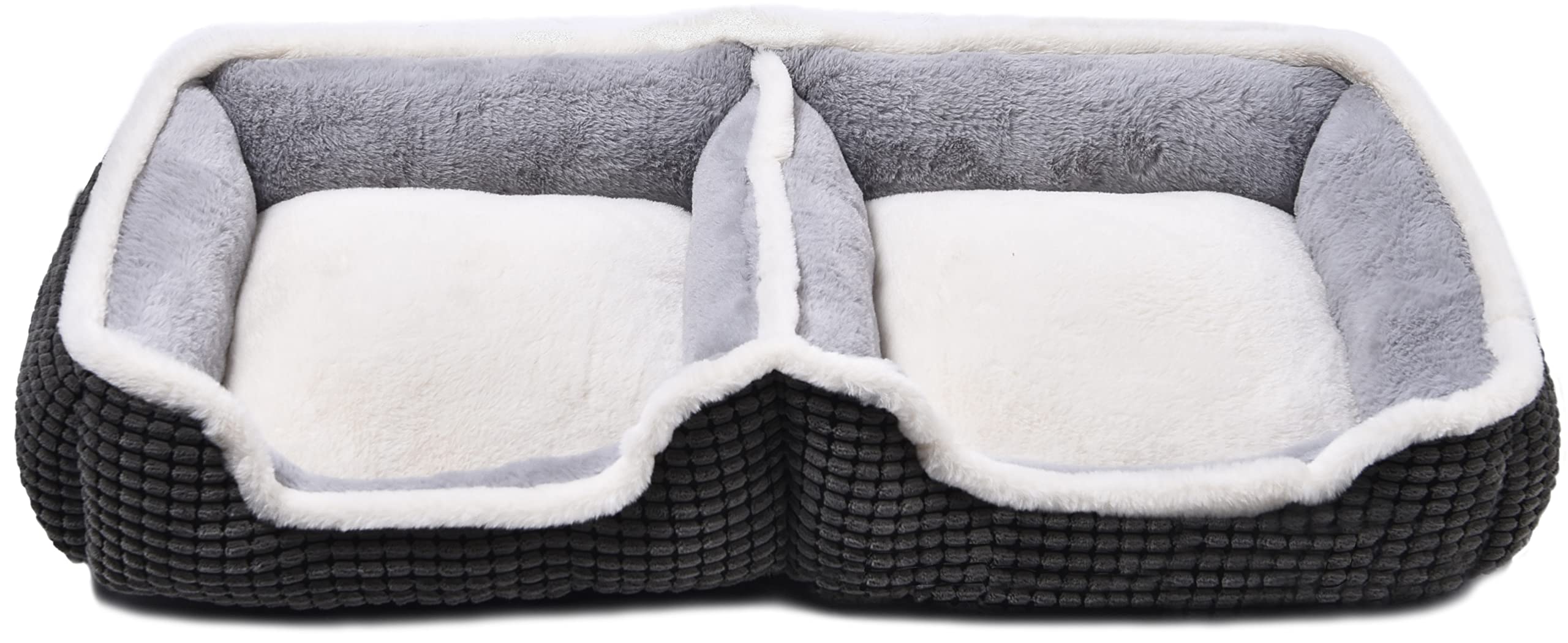 Dog Beds For Two Small Dogs, Double Cat Beds For Indoor Cats,Washabel Super Soft Durable Kitten Bed And Puppy Bed, Anti-Slip & Water-Resistant Bottom,Luxury Rectangle Grey Pet Bed