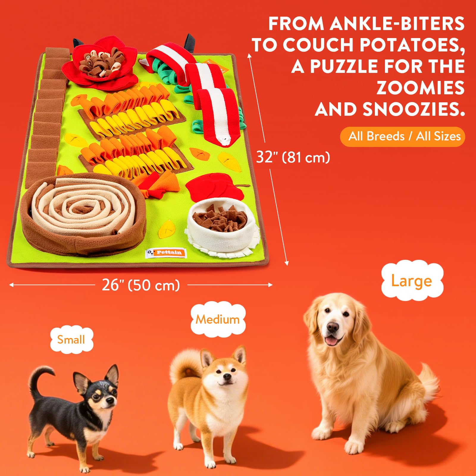 Pettain Snuffle Mat for Dogs - Interactive Dog Puzzle Toy for Mental Stimulation & Enrichment 32x20 Small & Large Breeds, Washab