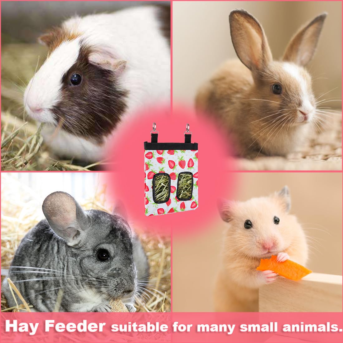 DZWLKJ Guinea Pig & Rabbit Hay Feeder - Hanging Feeder Sack for Small Pets, Stainless Steel, 600D Oxford