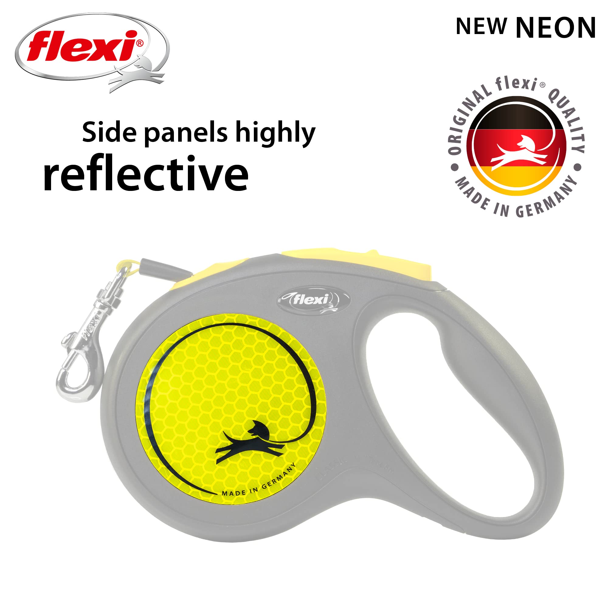 FLEXI® Neon Retractable Dog Leash, 16 ft Medium, Ergonomic Durable Tangle-Free, Black/Neon