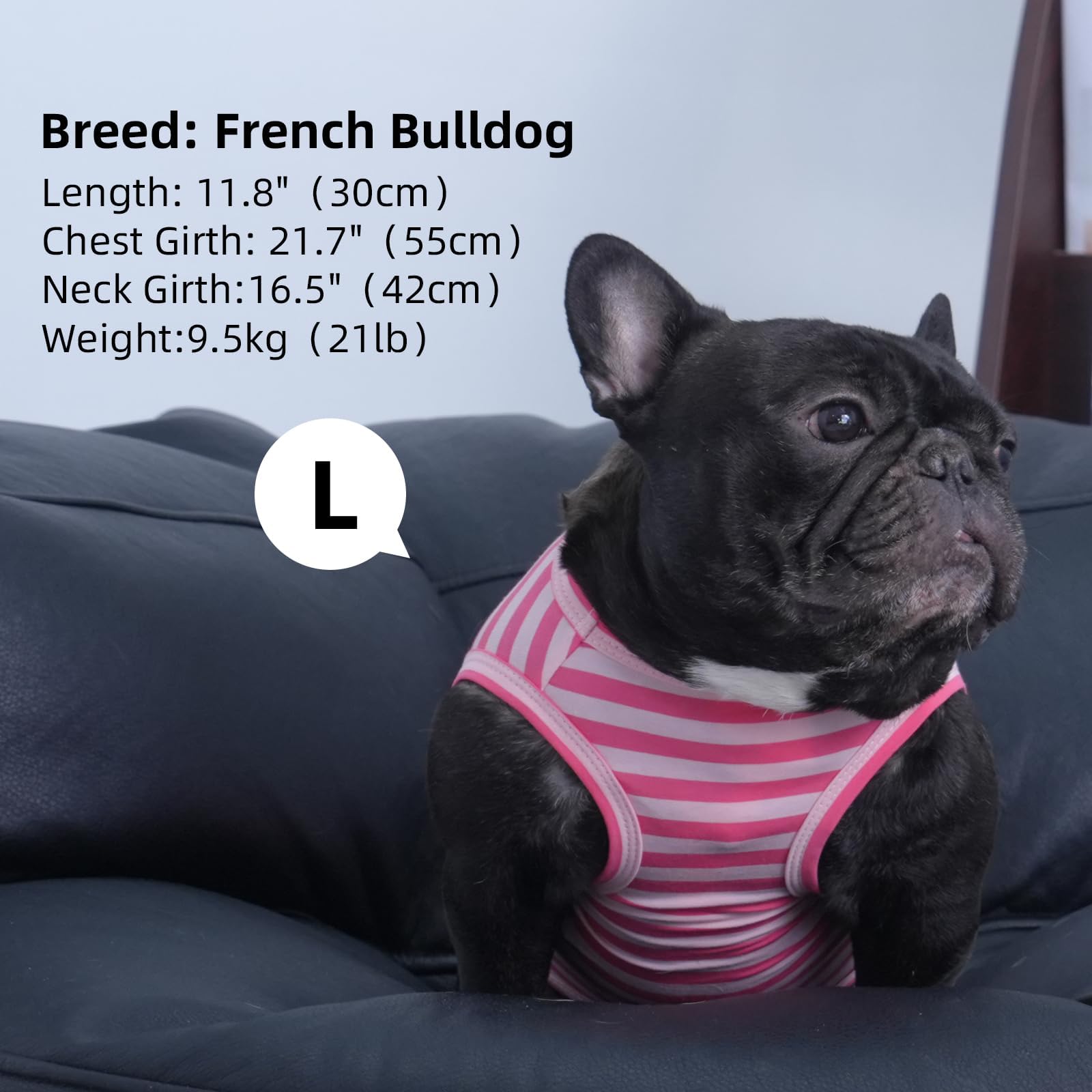 3 Pack Striped Pink Dog Tshirt,French Bulldog Large Sleeveless Tee To Prevent Overheating,Seaside,Backyard,Lightweight Cozy Indo