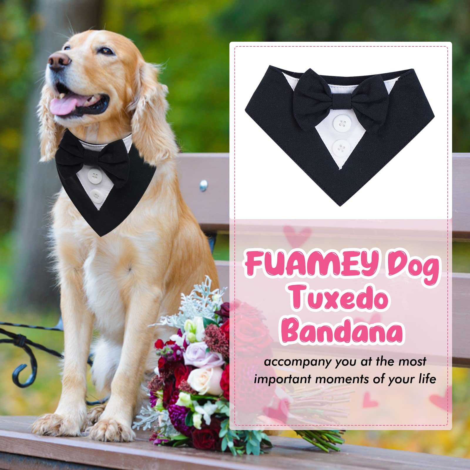 Fuamey Dog Tuxedo,Formal Dog Wedding Bandana Dog Collar With Bow Tie Dog Birthday Costume Adjustable Pet Party Tux Dog Wedding Attire,Dog Valentines Outfit Cosplay For Small Medium Large Pets Grey L