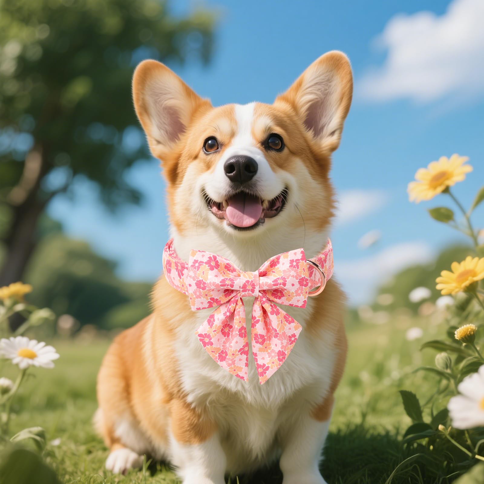 Unique Style Paws Cartoon Dog Collar With Bowtie Spring Summer Puppy Collar With Flower For Small Medium Large Boys Girls Dogs